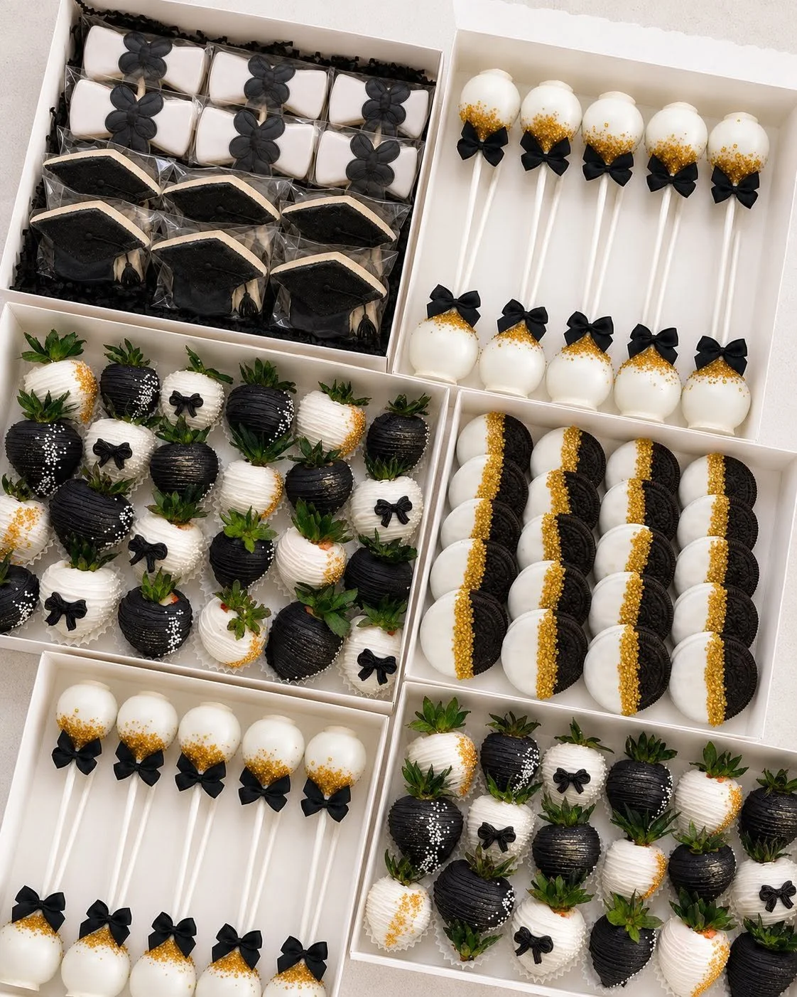 Black, white, and gold elegant graduation treat package