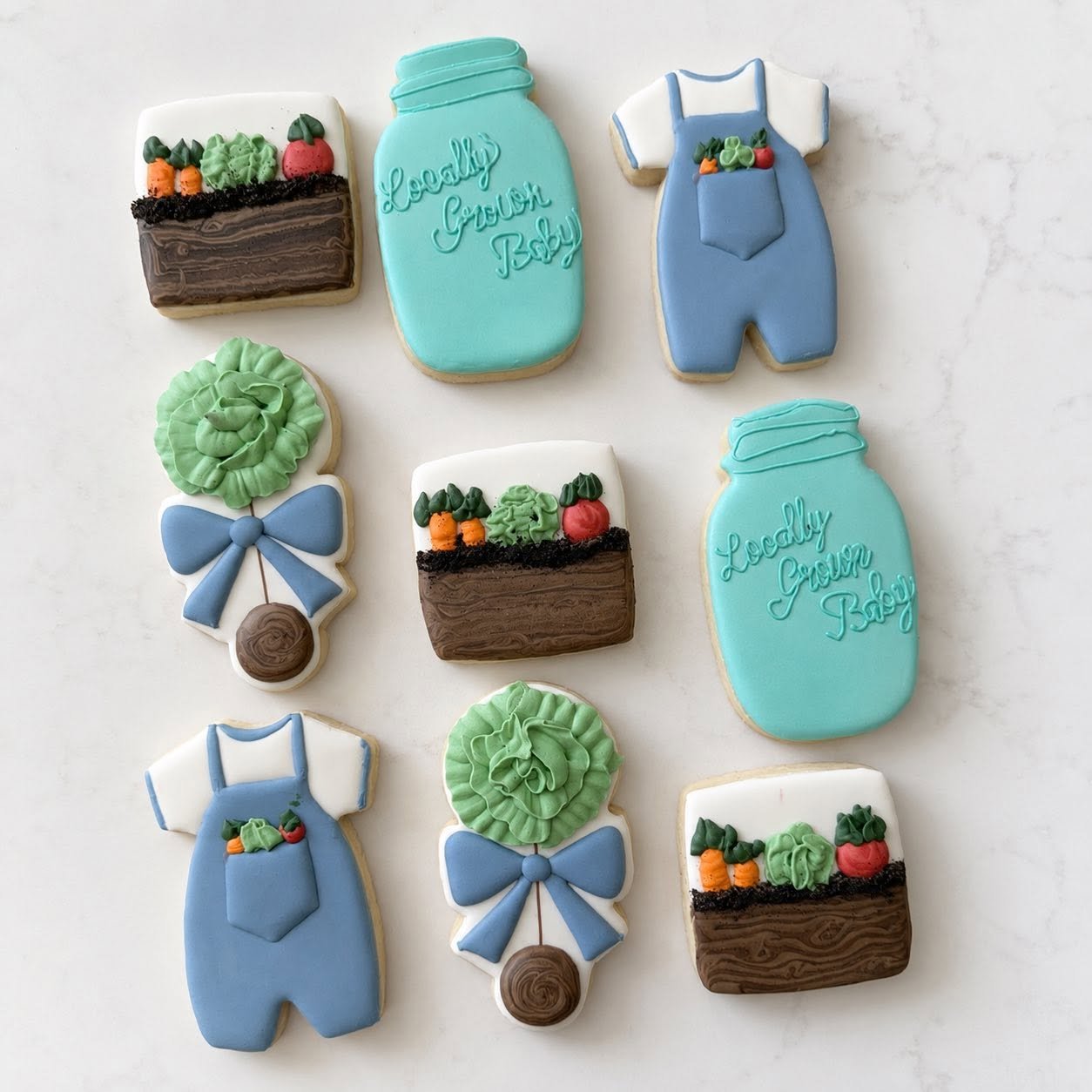 Locally Grown Baby Shower Produce Themed Custom Sugar Cookies