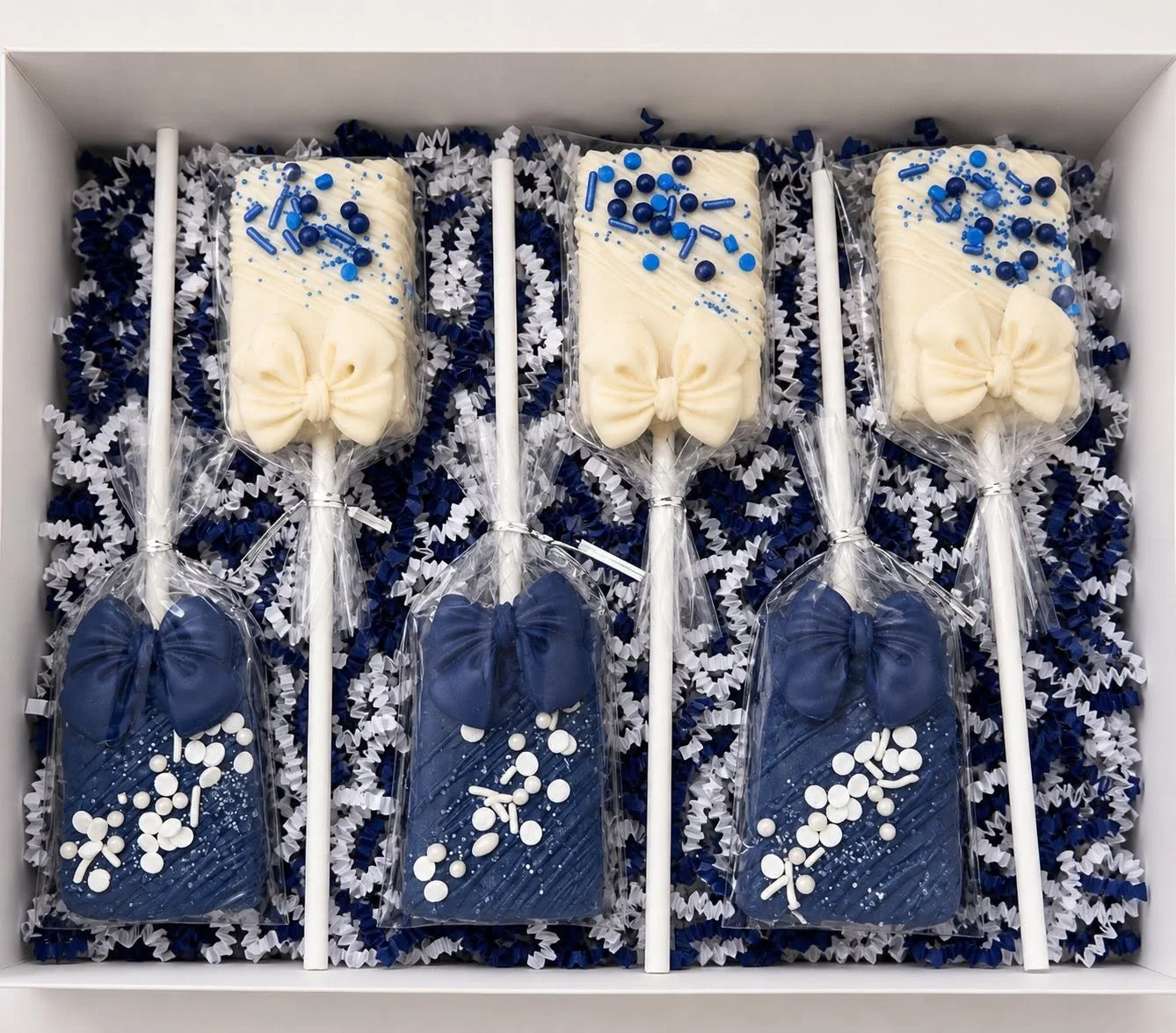 Blue and Ivory Cake Pops with bows