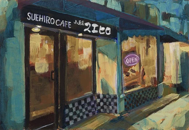 Acrylic painting of Suehiro Cafe in Little Tokyo, Los Angeles by Kenji C. Liu