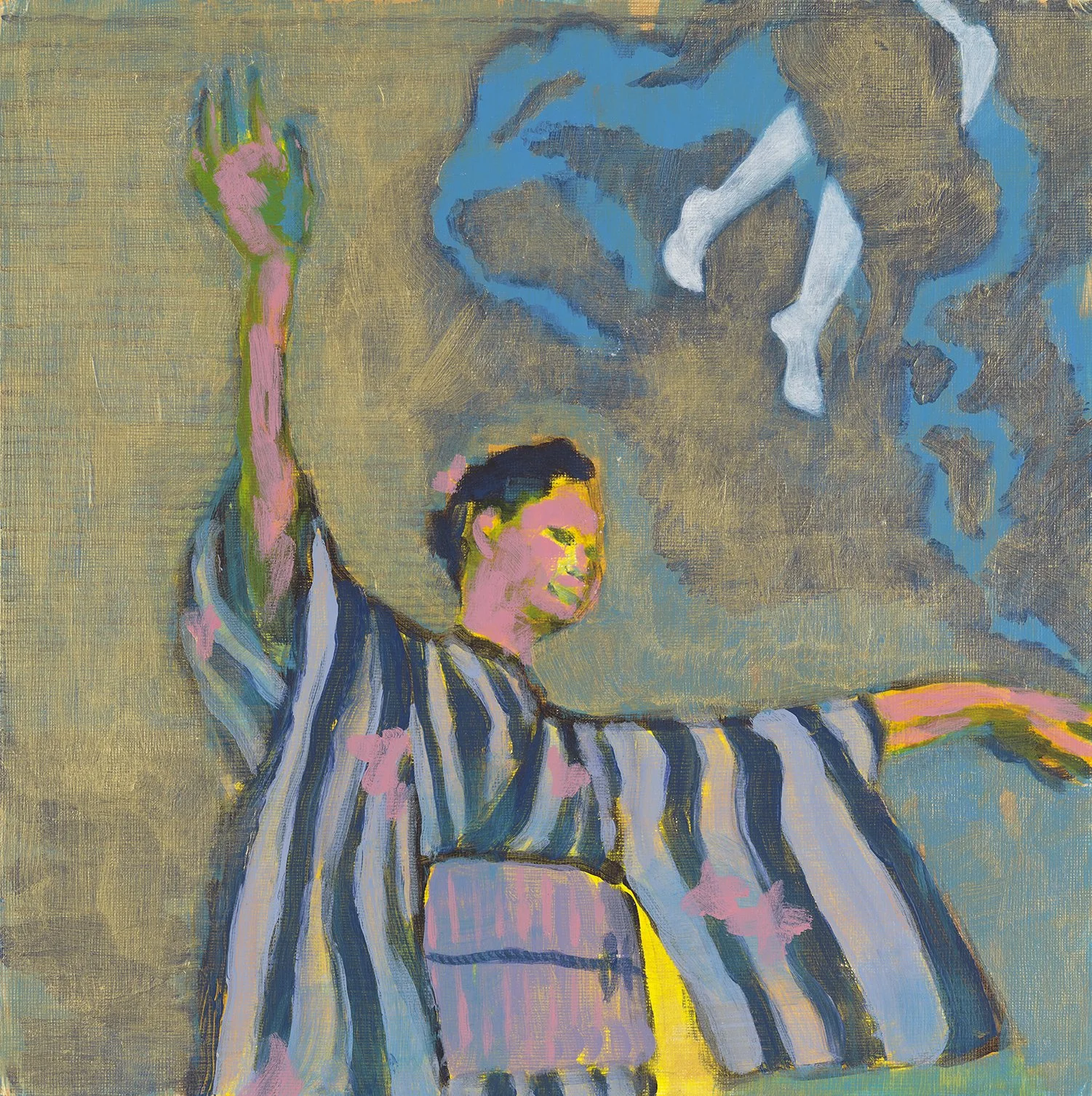 Acrylic painting of bon odori in Little Tokyo, Los Angeles by Kenji C. Liu