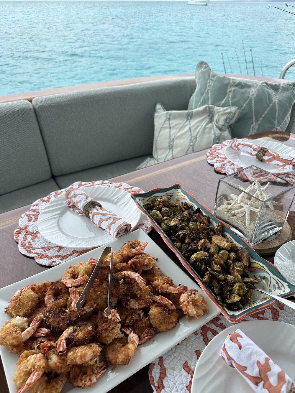 Seafood spread on a yacht