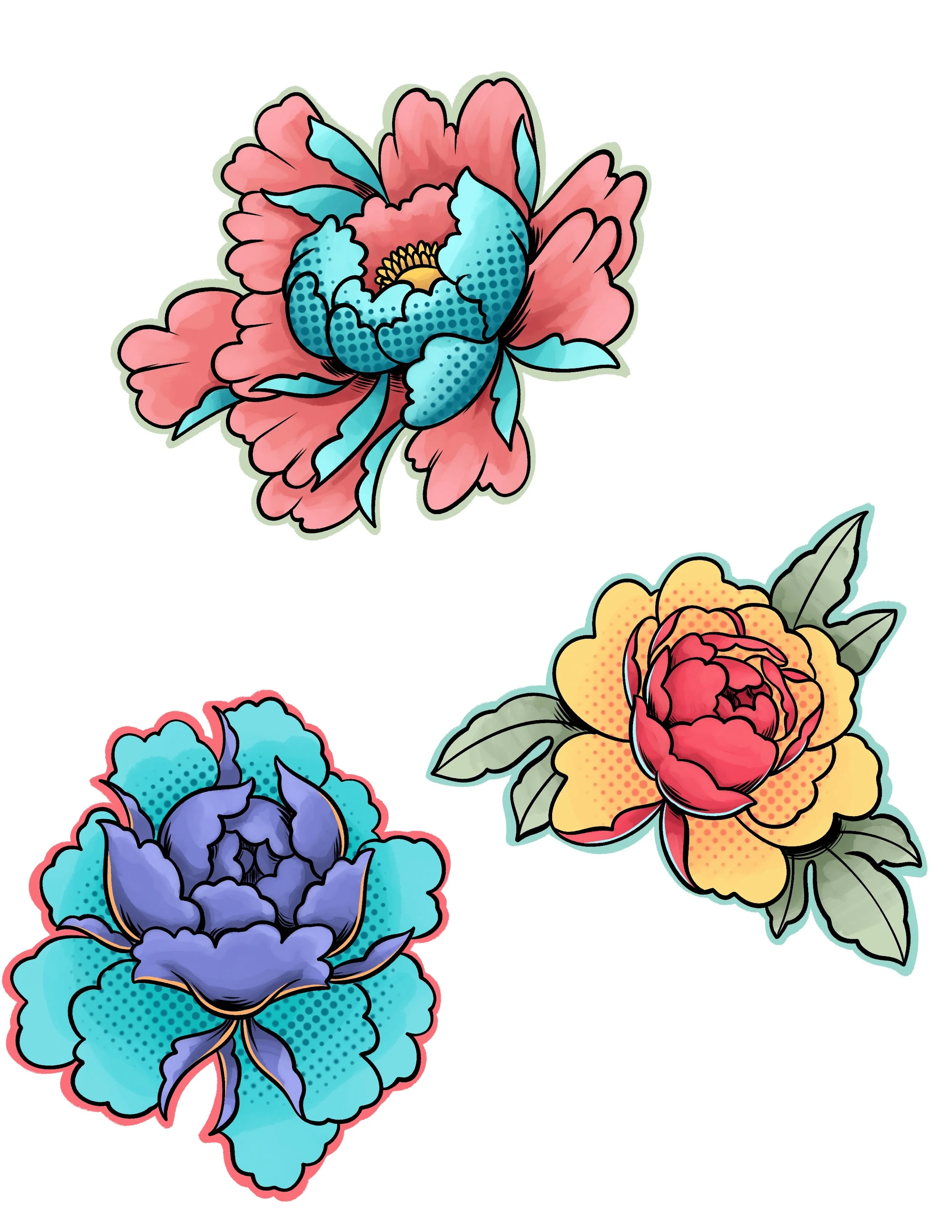 $350, Retro pop peonies - Pink & blue not available