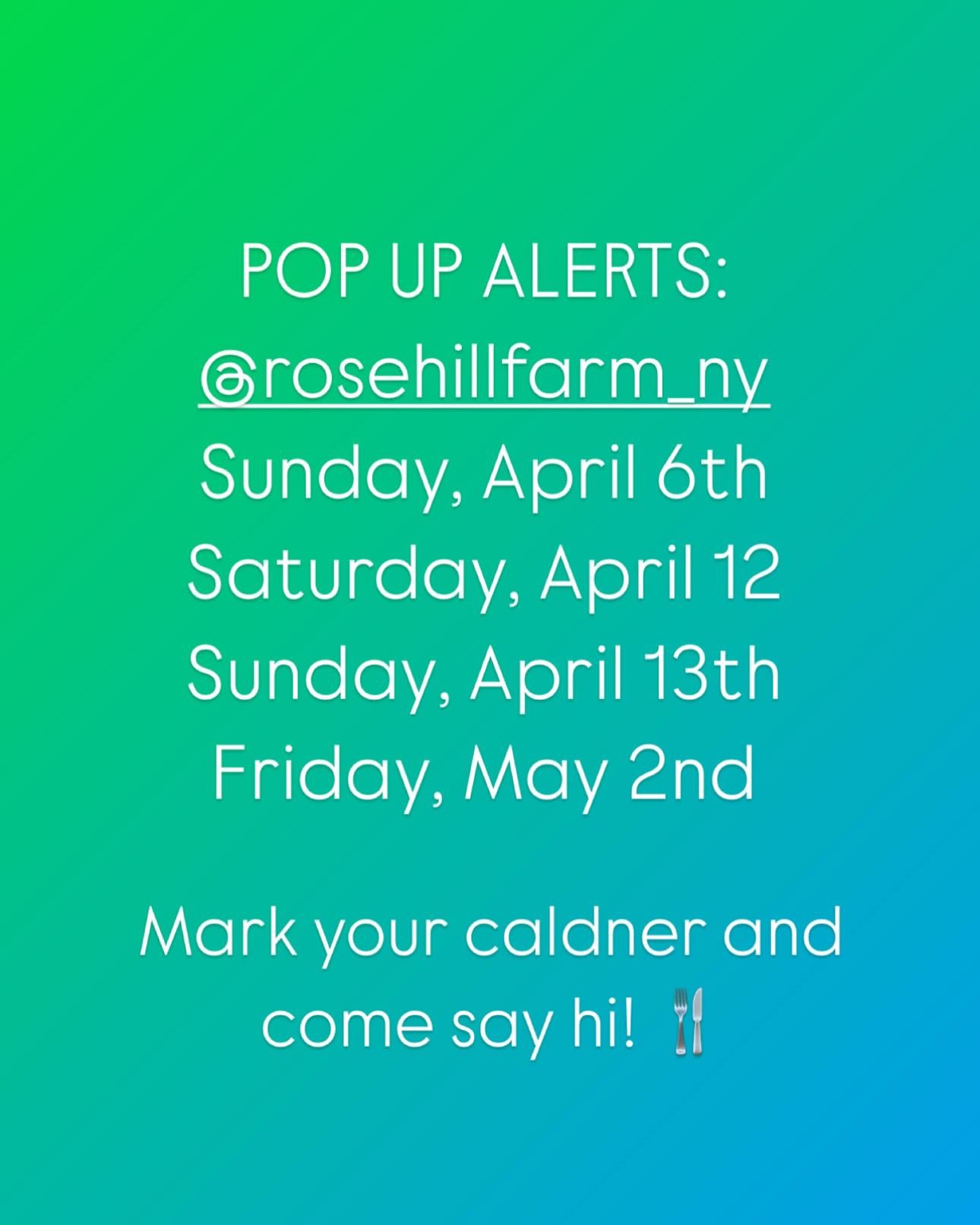 A few pop up&rsquo;s this spring to get back to our roots. Hope to see some familiar and not so familiar faces. Menu postings to come.