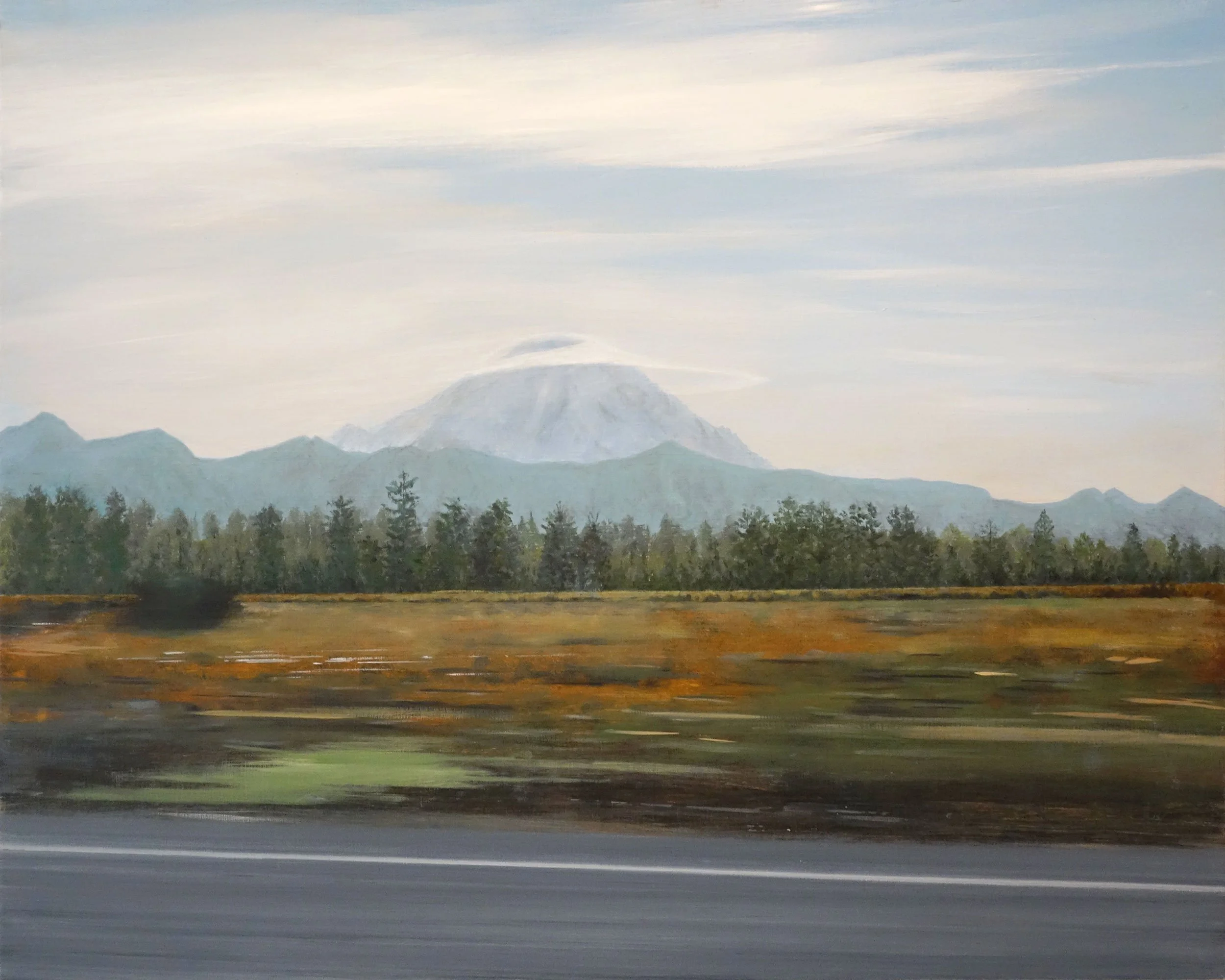 Fred Holcomb - Road and Rainier, oil on panel, 24 x 30 in. $3200