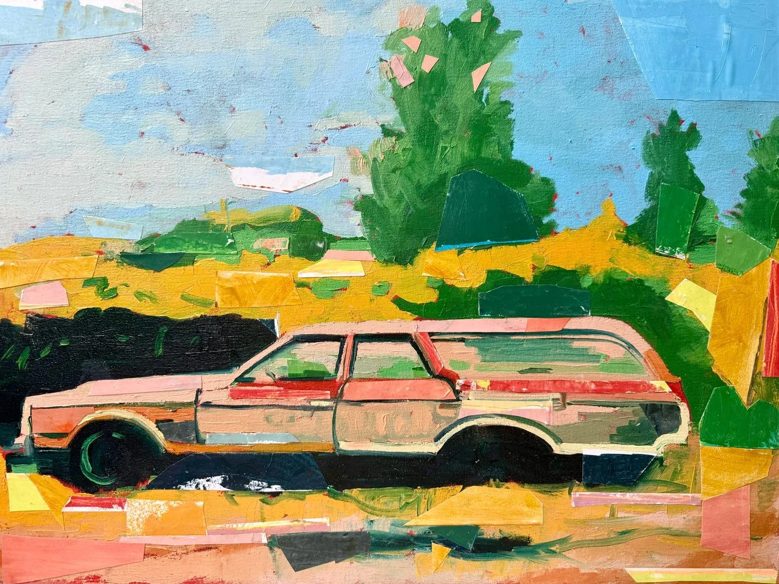 Daphne Minkoff - Dead End #4, collage, oil on canvas over board, 18 x 24 in. 