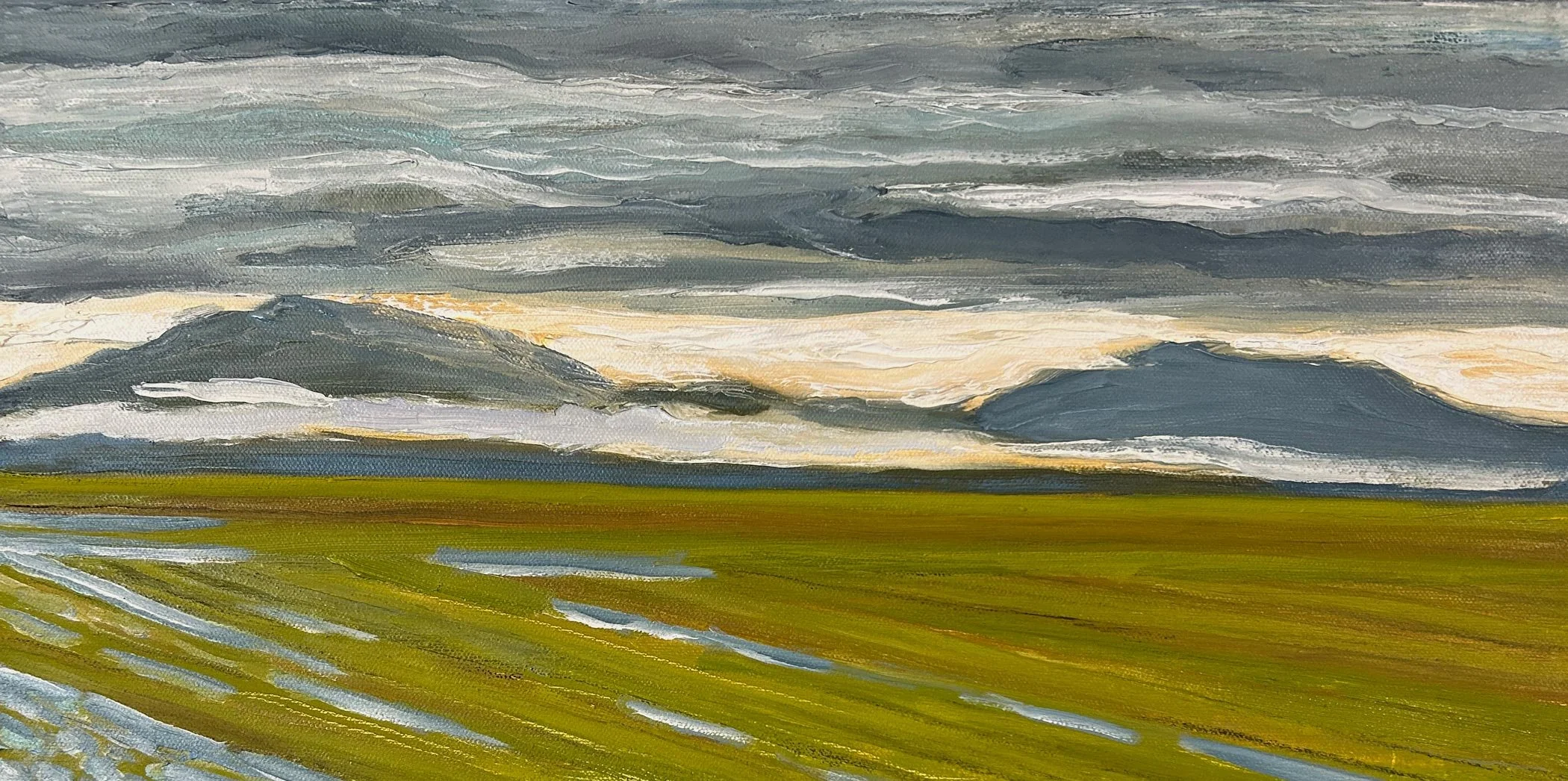 Hart James - Skagit Sprouting, oil and charcoal on canvas, 10 x 20 in. $800