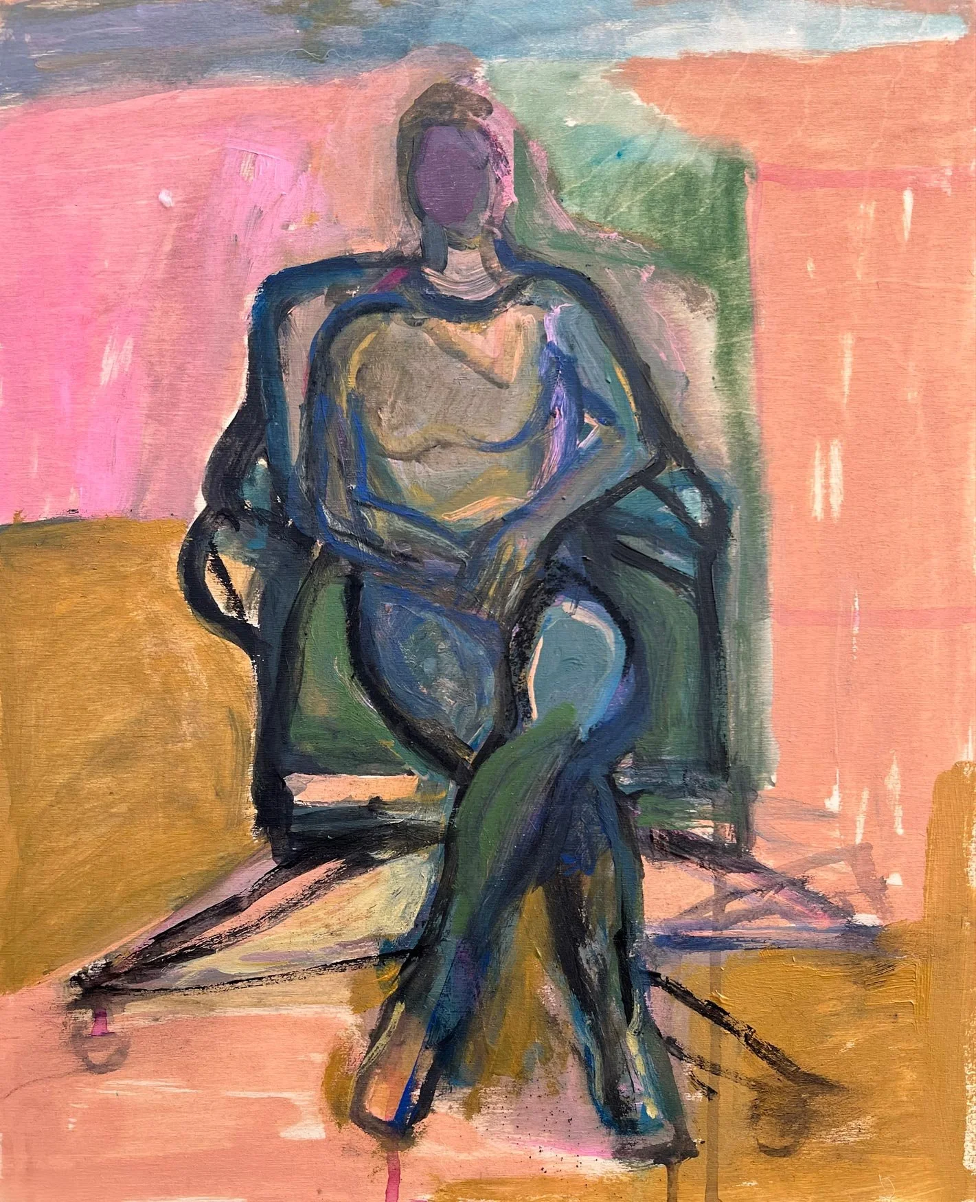 Karen Kosoglad - Kora Seated in Thought, mixed media on board, 20 x 16 in. 