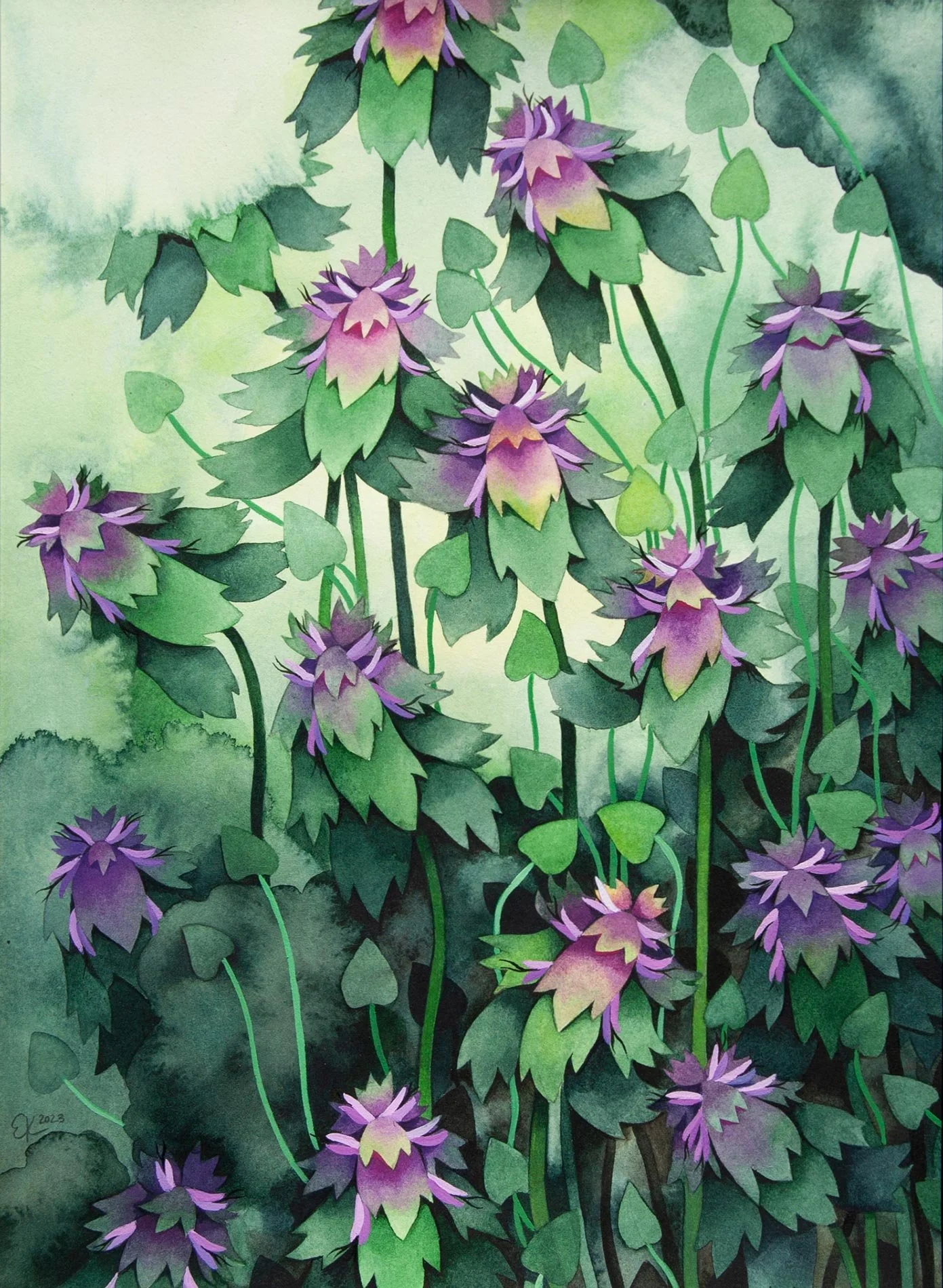 Erin Kendig - Deadnettle 1, watercolor and gouache on paper, 12 x 9 in. SOLD