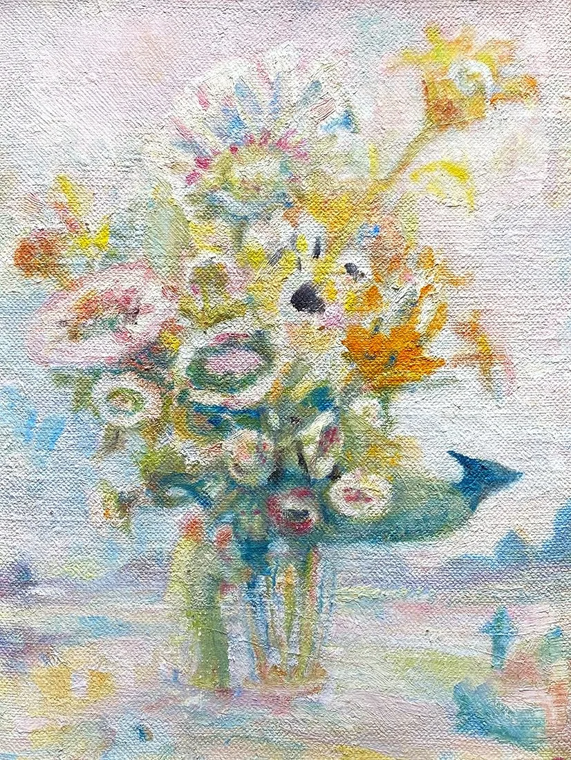 Thomas Wood - Untitled, bouquet with jay, oil on canvas, 16 x 12 in. $4000