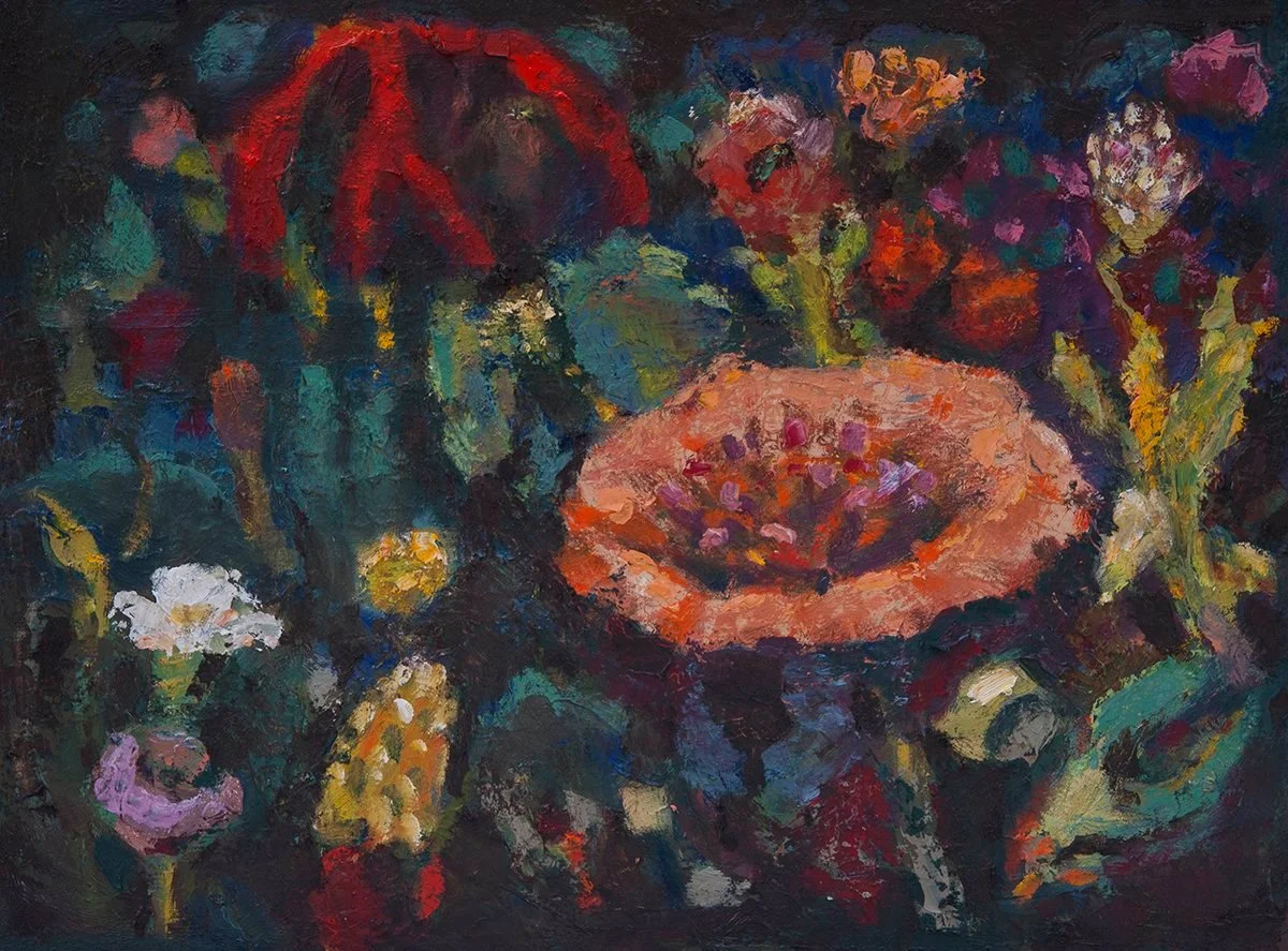 Thomas Wood - Night Garden, oil on wood panel, 12 x 16 in. $3800