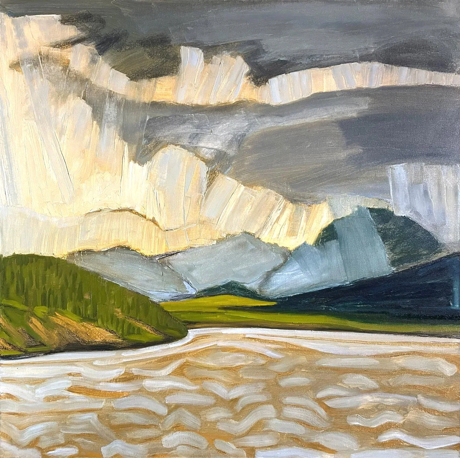 Hart James - Yukon Alive, oil and charcoal on canvas, 36 x 36 in. $3500