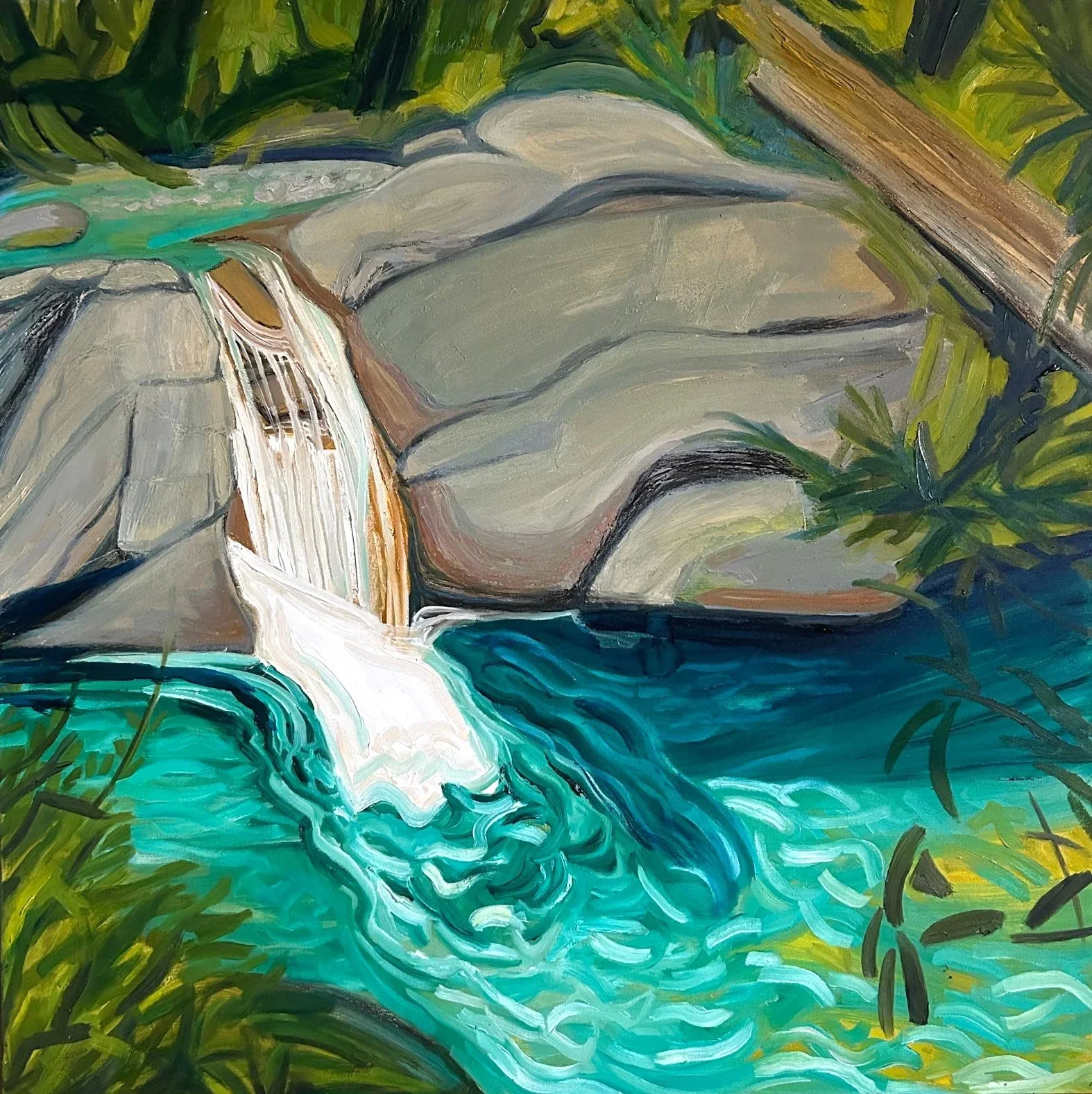 Hart James - Glacial Pool on the Mountain, oil an charcoal on canvas, 36 x 36 in. $3500