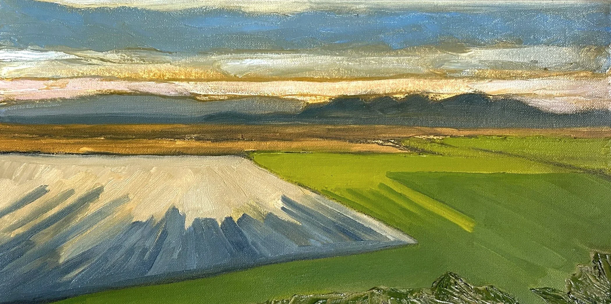 Hart James - Across the Valley, oil and charcoal on canvas, 10 x 20 in. SOLD