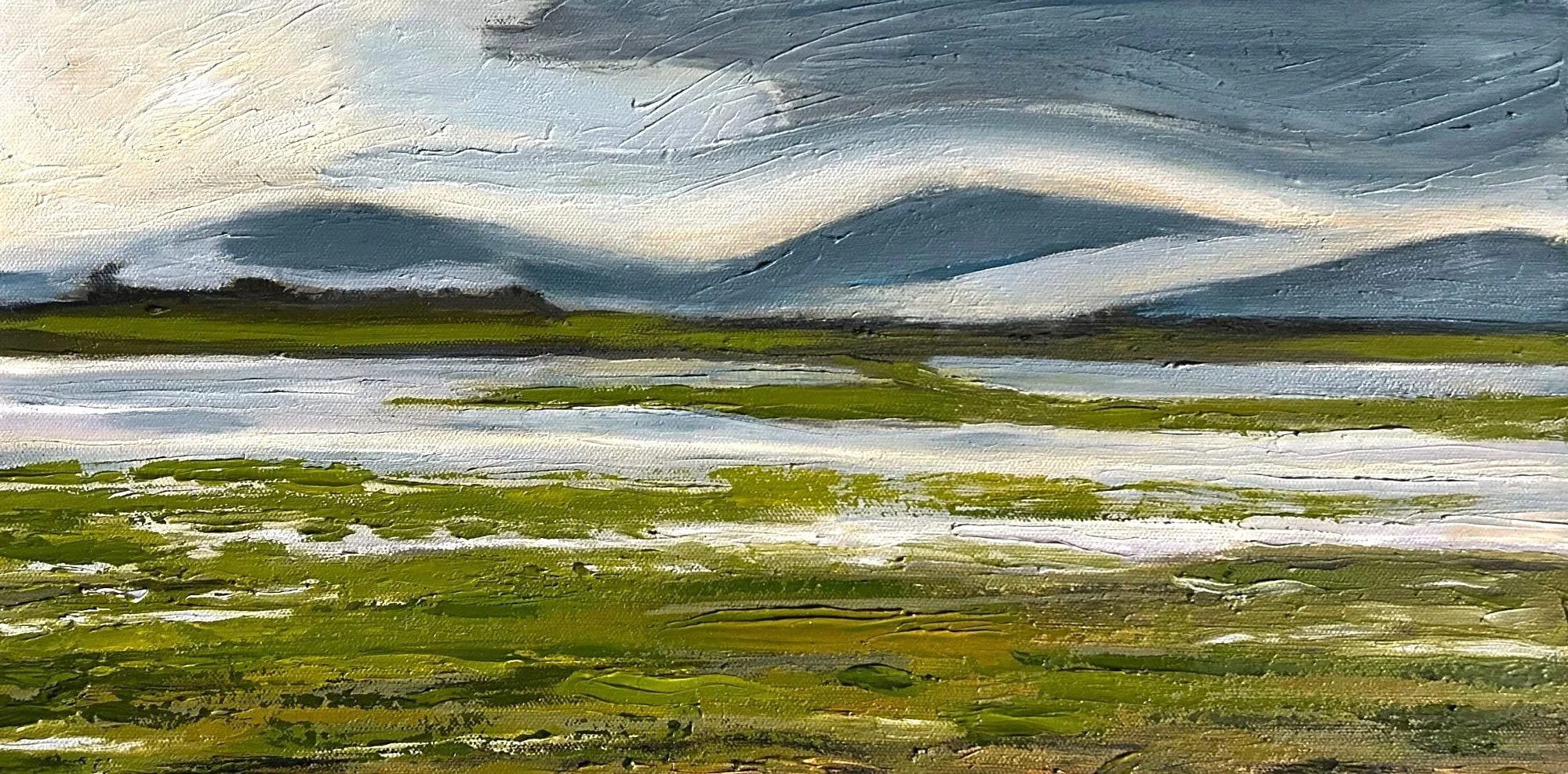 Hart James - Earth, Sky, and Water, oil and charcoal on canvas, 10 x 20 in. SOLD