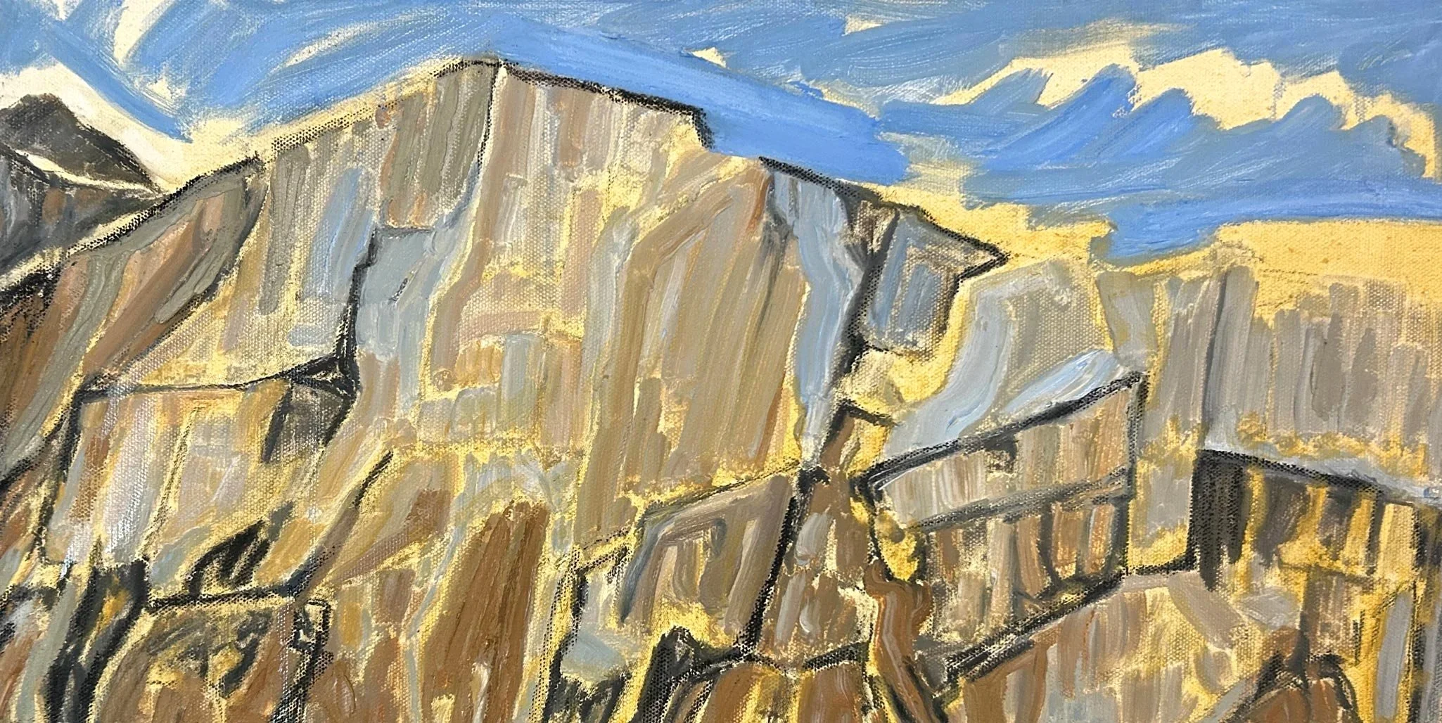 Hart James - Pieces of the Whole, Basalt in the Columbia Gorge - oil and charcoal on canvas, 10 x 20 in. $750 