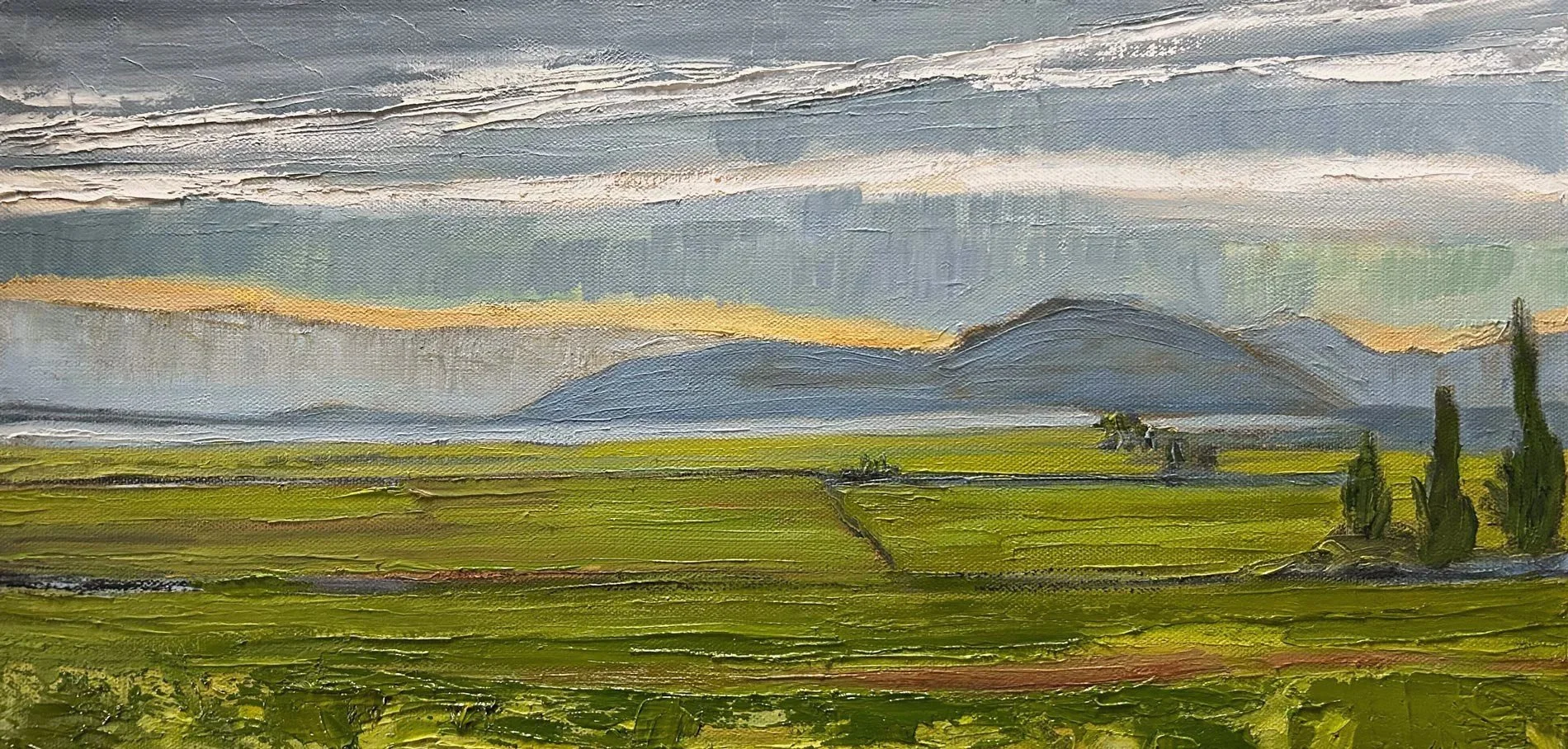 Hart James - View from the Roller Coaster Hill, oil and charcoal on canvas, 10 x 20 in. SOLD