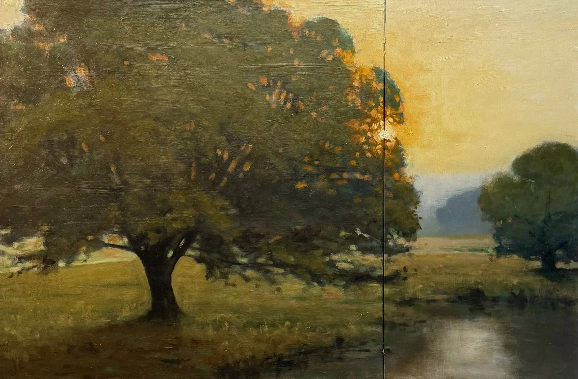 John McCormick - The Sheltering Sky, oil on canvas and panel (diptych), 24 x 36 in.  $5200