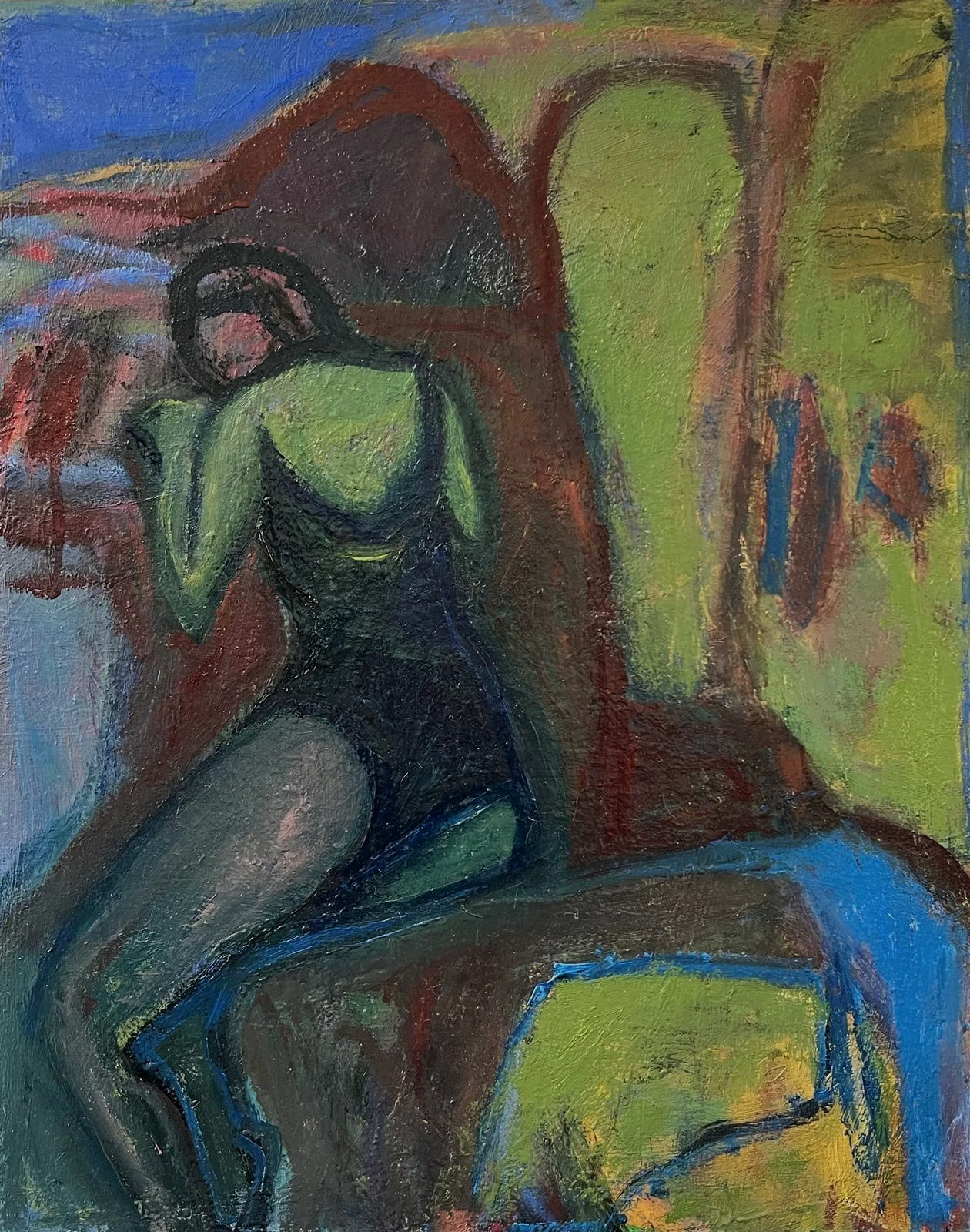 Karen Kosoglad - Figure and Abstract Landscape, oil on wood panel, 20 x 16 in. $1800