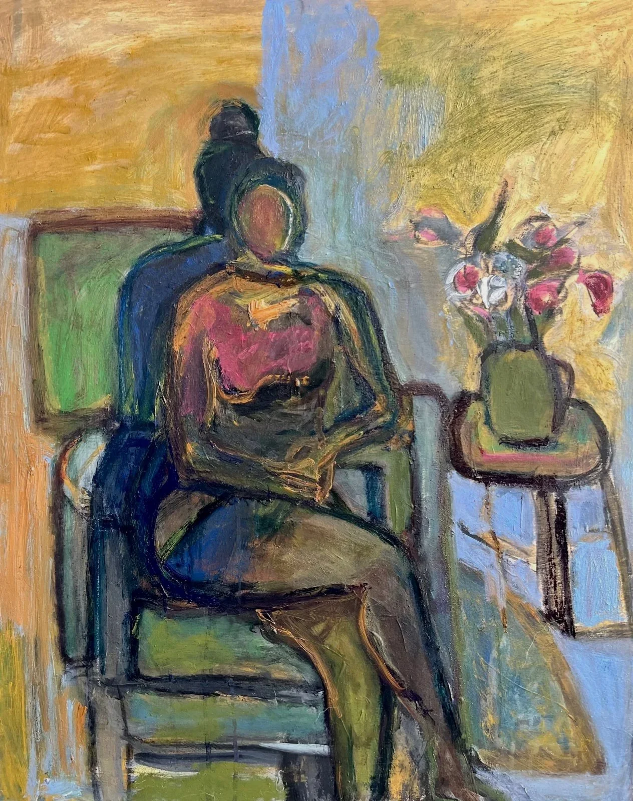 Karen Kosoglad - Seated Figure with Flowers, oil on wood panel, 30 x 24 in. SOLD