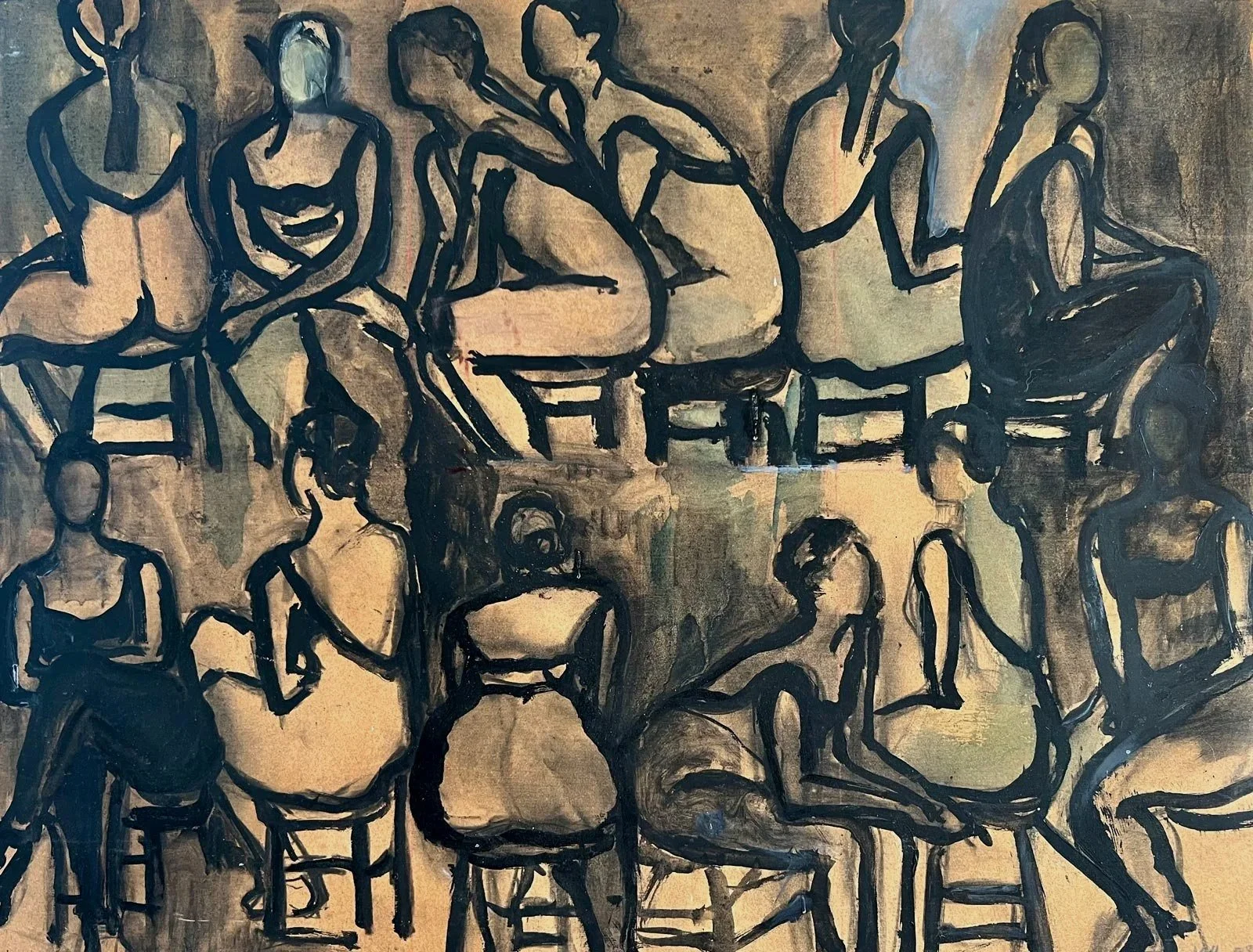 Karen Kosoglad - Figure in Various Moments, acrylic and pastel on wood panel, 16 x 21 in. SOLD