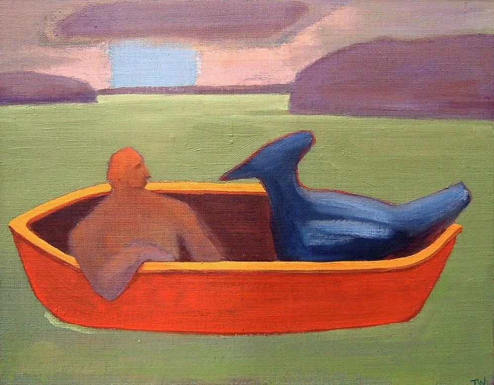 Thomas Wood - Red Boat, oil on canvas over wood panel, 12 x 15 in. $3400