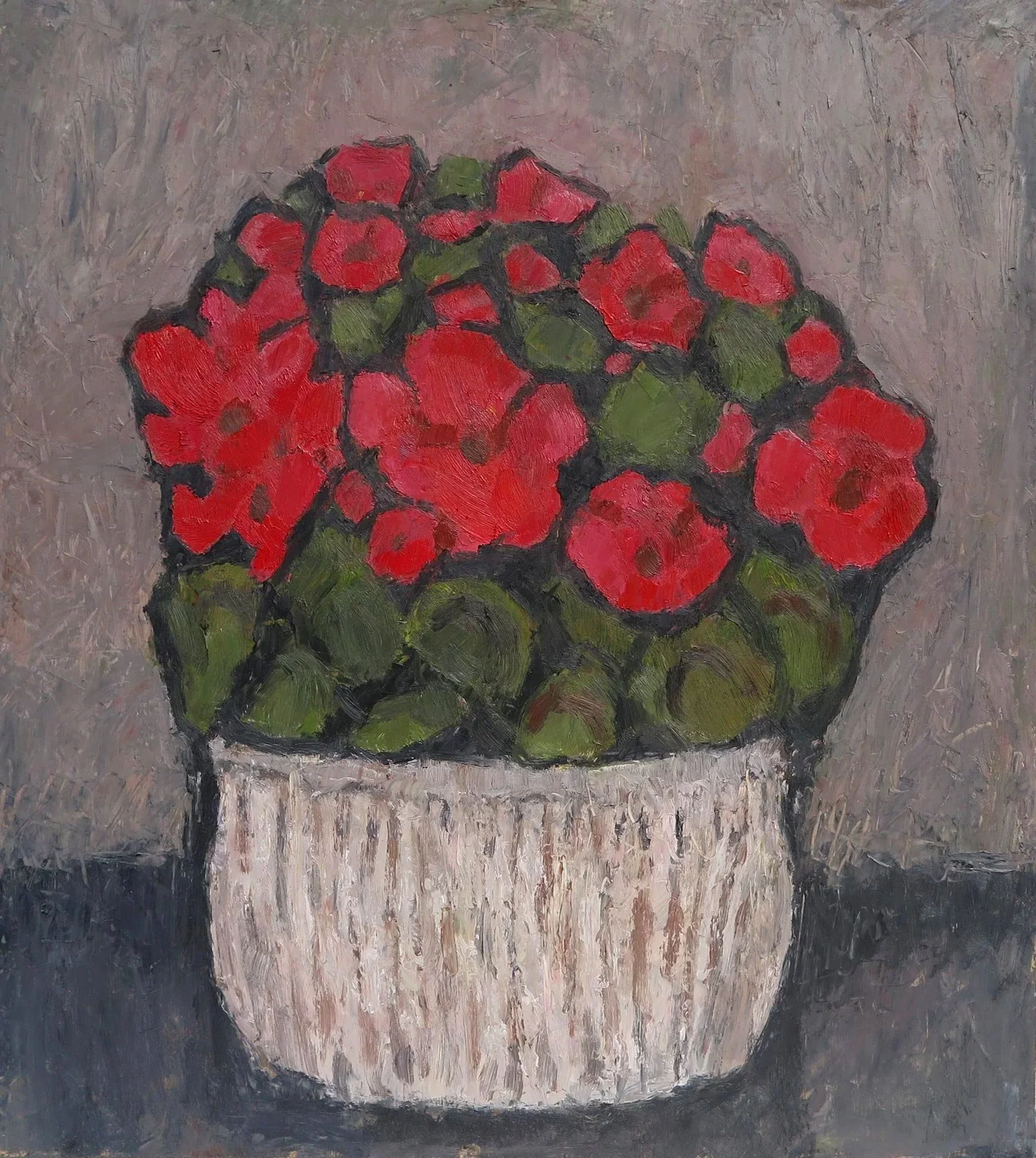 Gregg Laananen - Pink Geraniums, oil on panel, 20 x 18 in. $1900