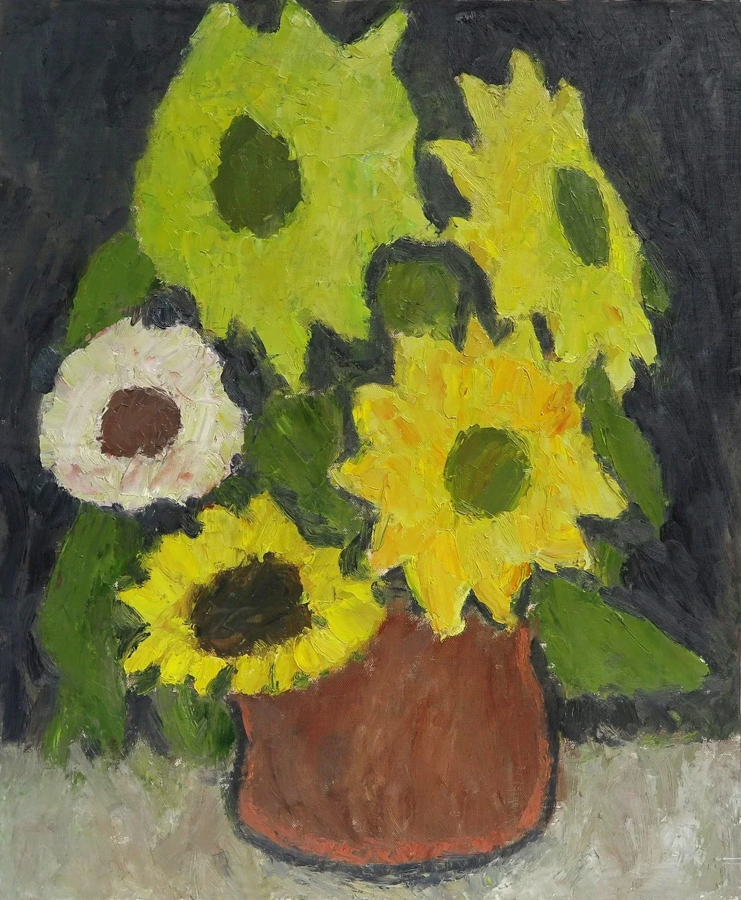 Gregg Laananen - Sunflowers for a Modernist, oil on canvas, 22 x 18.5 in. $2000