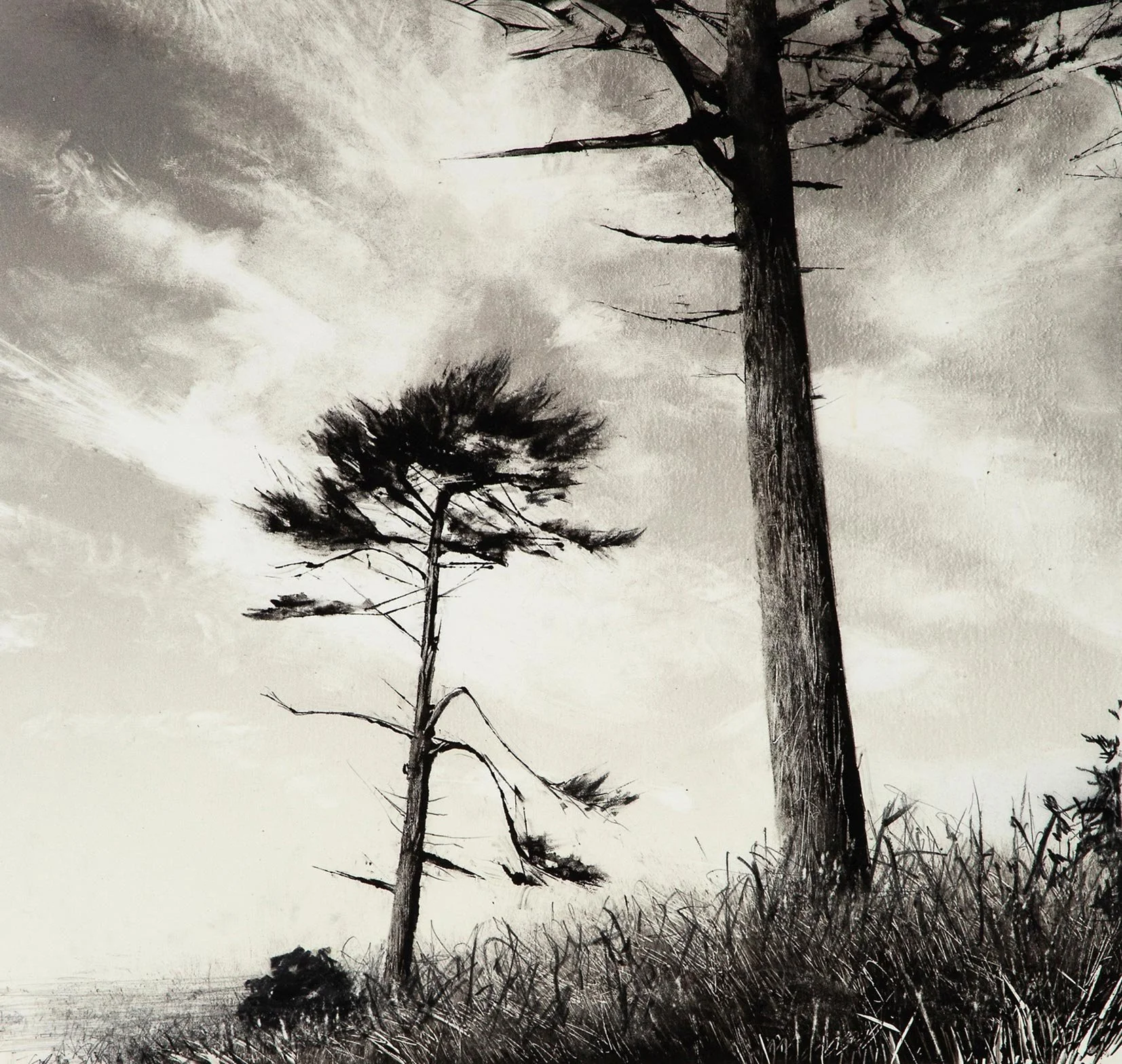 Wendy Orville - Two Firs, monotype, 16 x 17 in. $3100 (unframed)