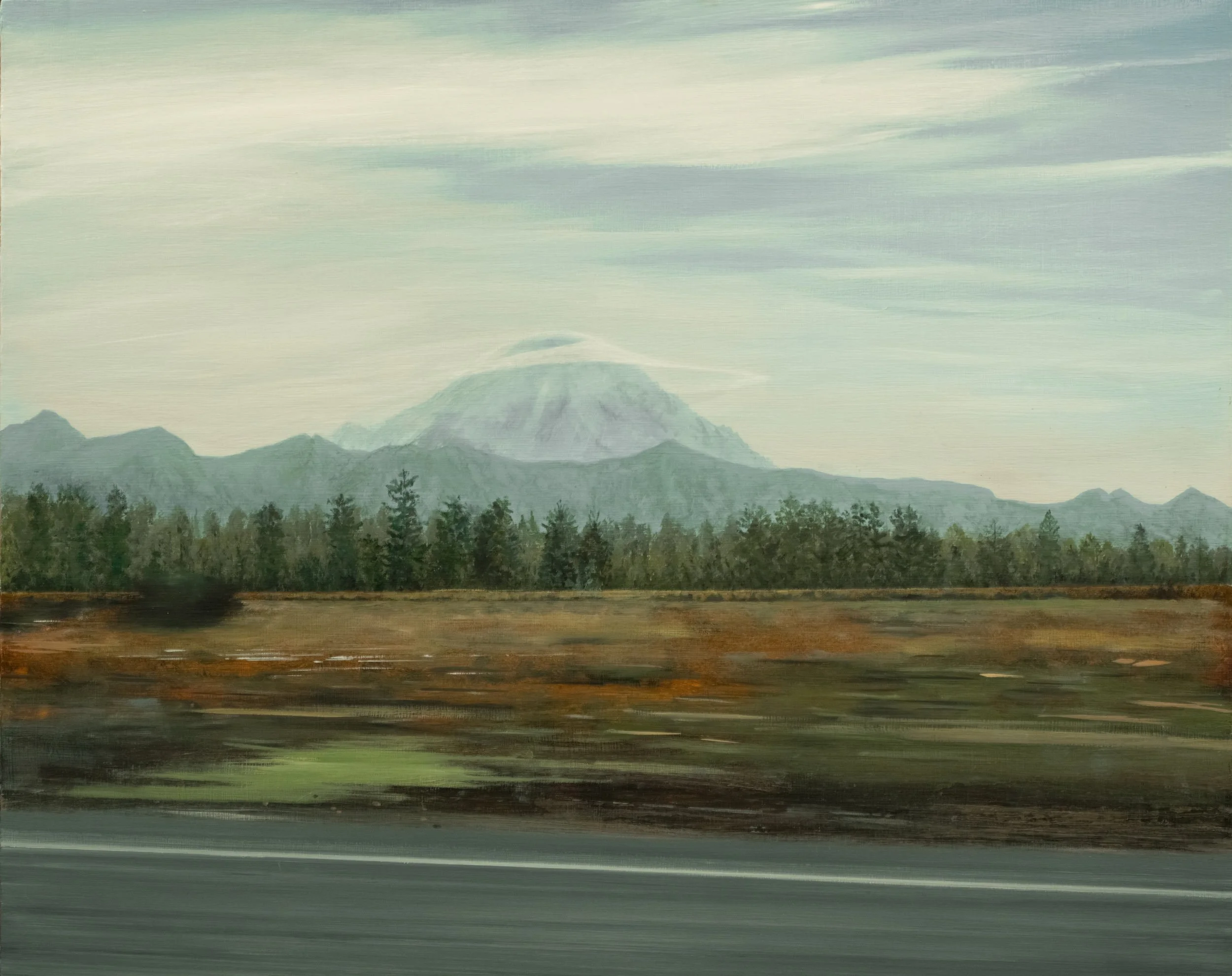 Fred Holcomb - Road and Rainier, oil on panel, 24 x 30 in. 