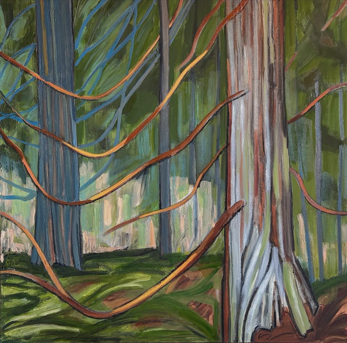 Hart James - Cedars Conversing, oil on canvas, 36 x 36 in. $3500