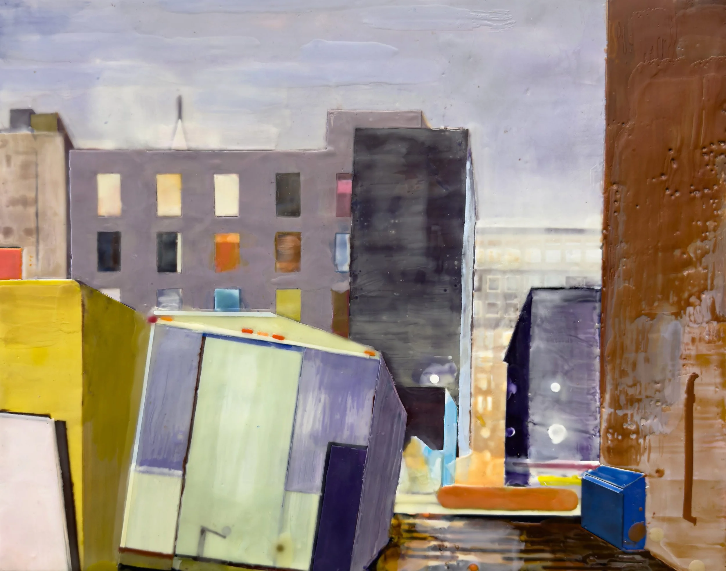 Patti Bowman - November, Lit from Below, encaustic on panel, 14 x 16 in. $1050