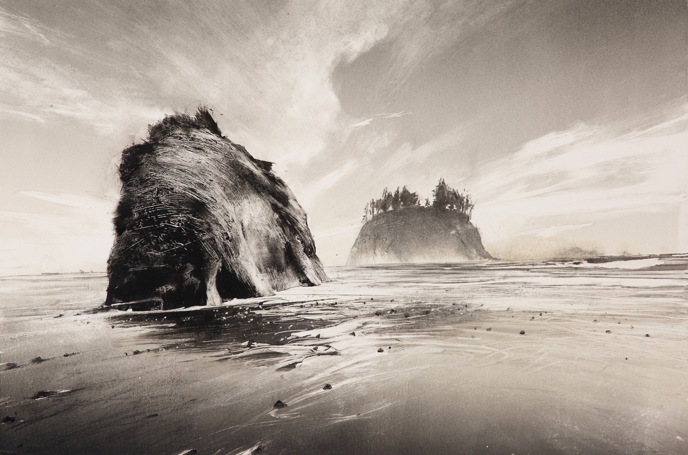 Wendy Orville - Second Beach, Low Tide, monotype, 12.75 x 18.75 in. $3500