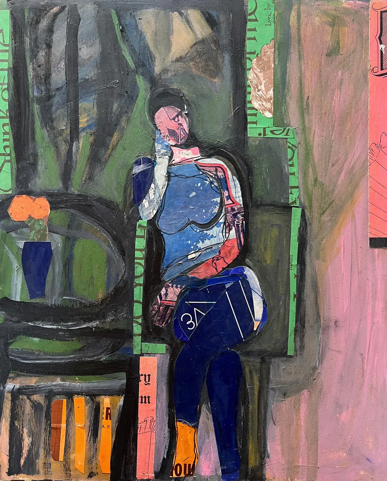Karen Kosoglad - Wysdom and Flowers, collage mixed media, 24 x 20 in. 