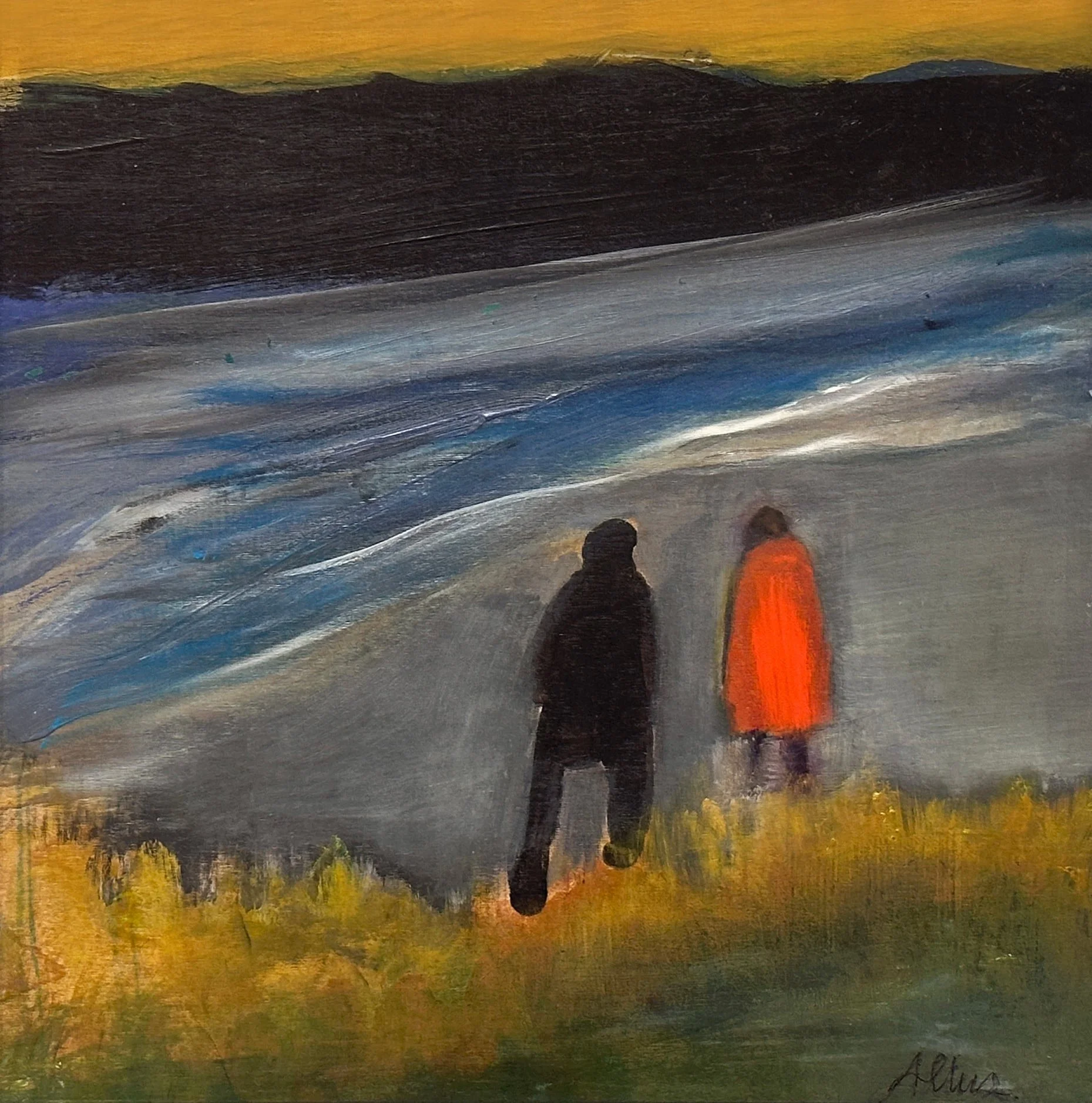 Kathryn Altus - Low Tide Walk, oil and acrylic on wood panel, 12 x 12 in. $800