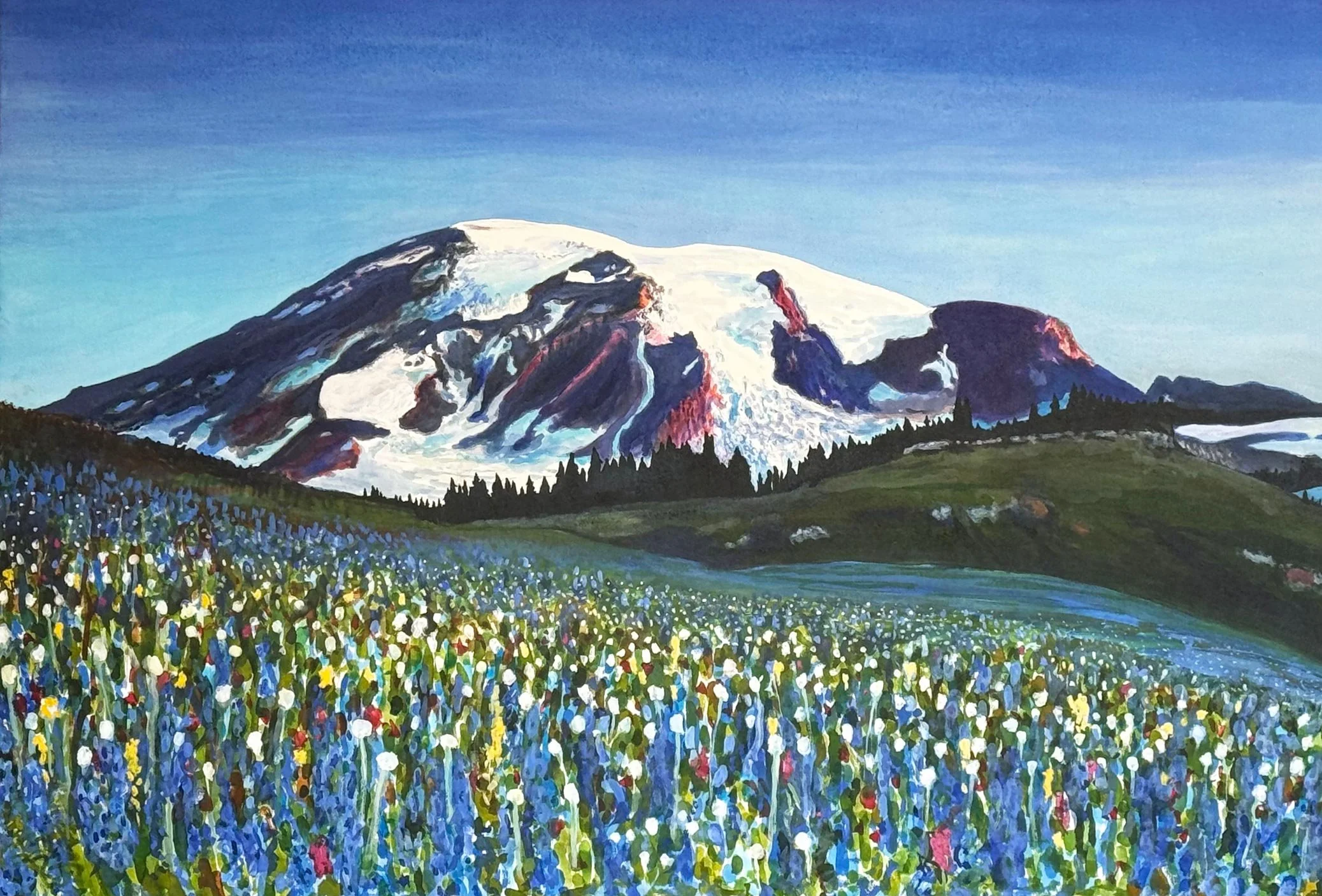 John Lysak - Paradise in Wildflower Meadow, ink and watercolor on paper on board, 27 x 40 in. SOLD