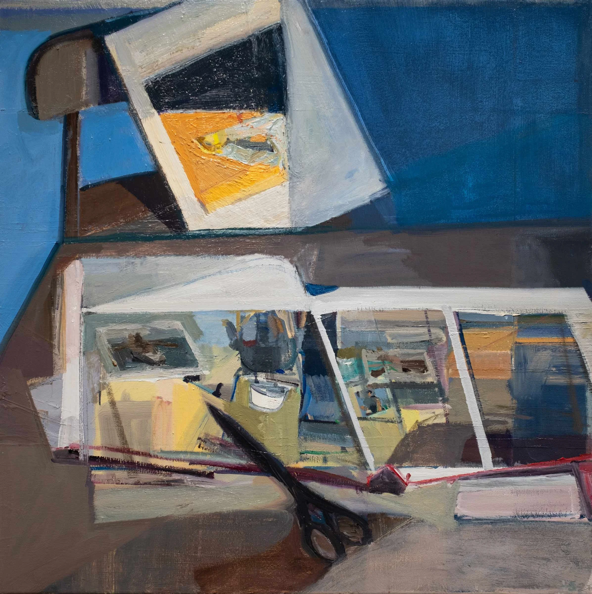 Hiroshi Sato - The Fog Warning and Scissors, oil on canvas, 32 x 32 in. $8000