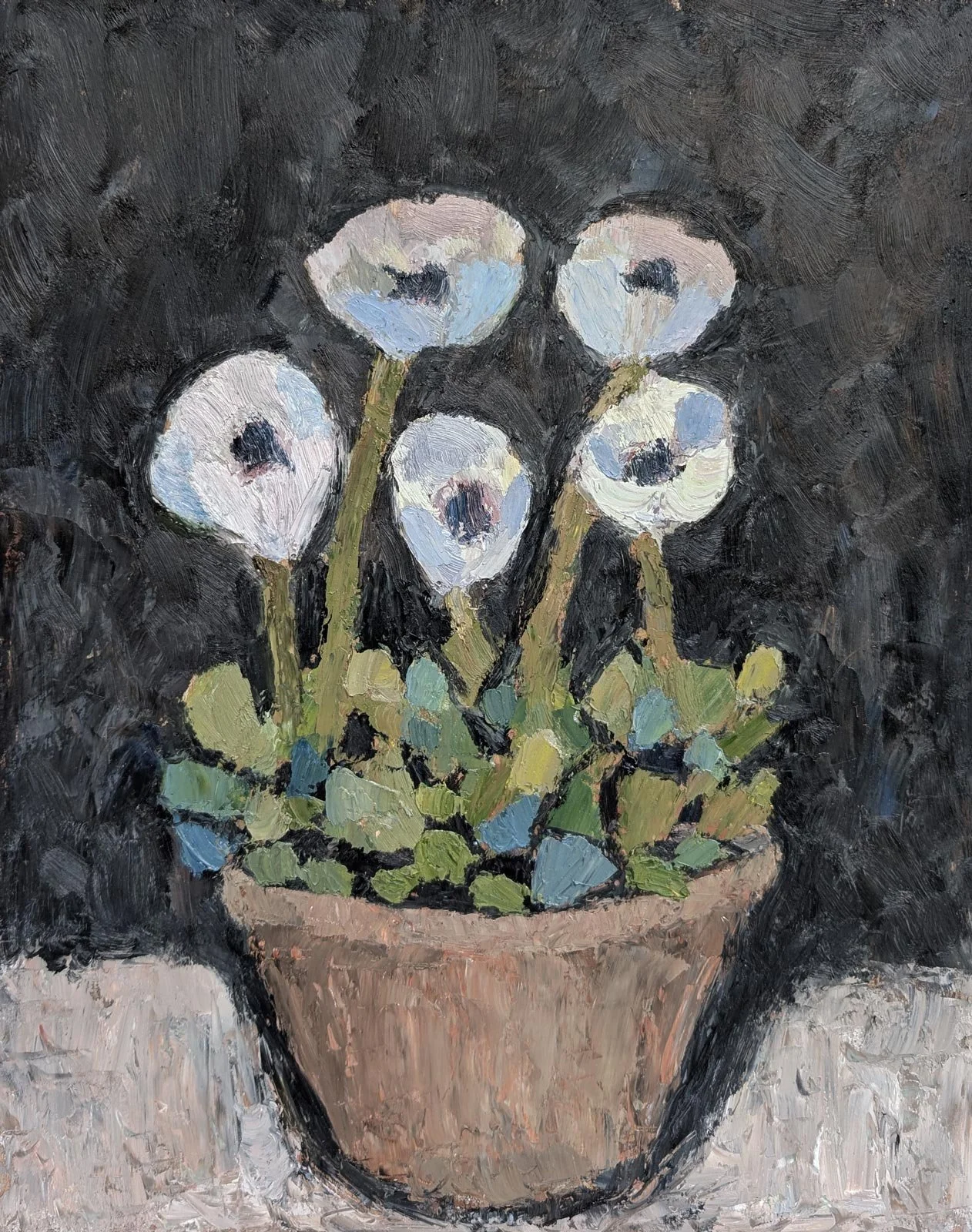 Gregg Laananen - White Poppies, oil on panel, 15 x 12 in. $1400