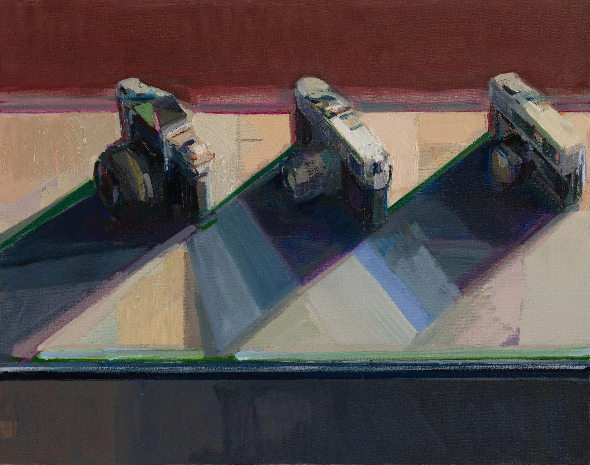 Hiroshi Sato -Three Time Camera, oil on canvas, 22 x 28 in.  $5000