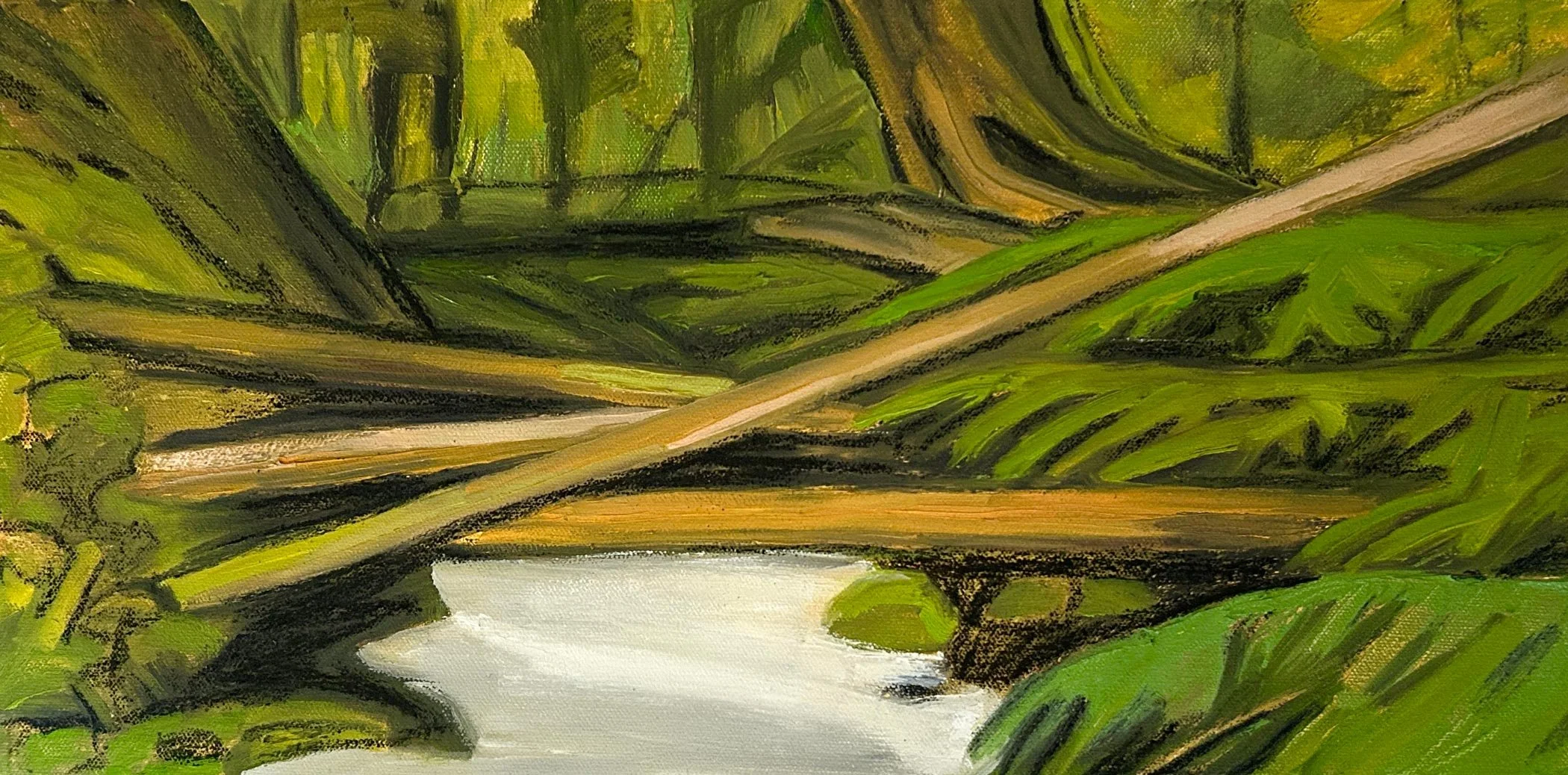Hart James - Chaos with Purpose, oil and charcoal on canvas, 10 x 20 in. $800