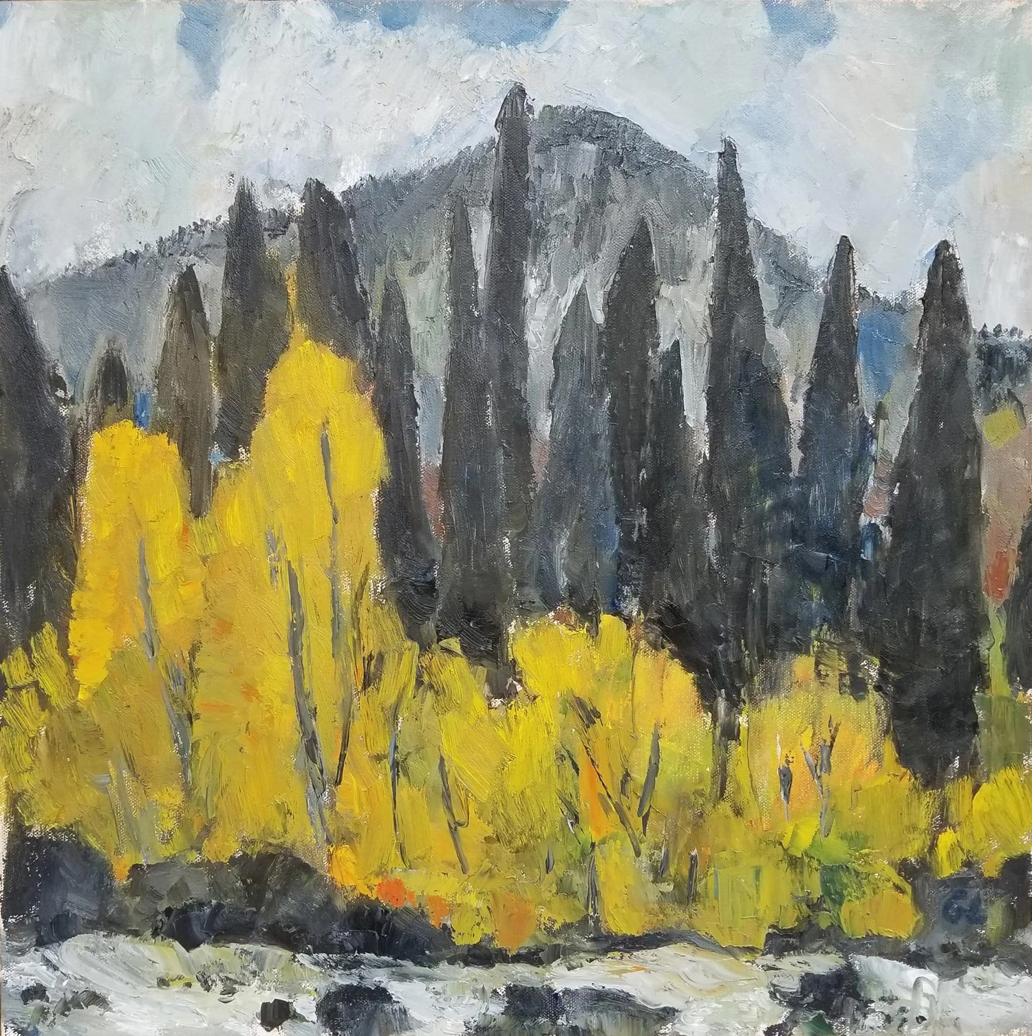 Gregg Laananen - Autumn on the Chewuch, oil on canvas, 20 x 20 in. SOLD
