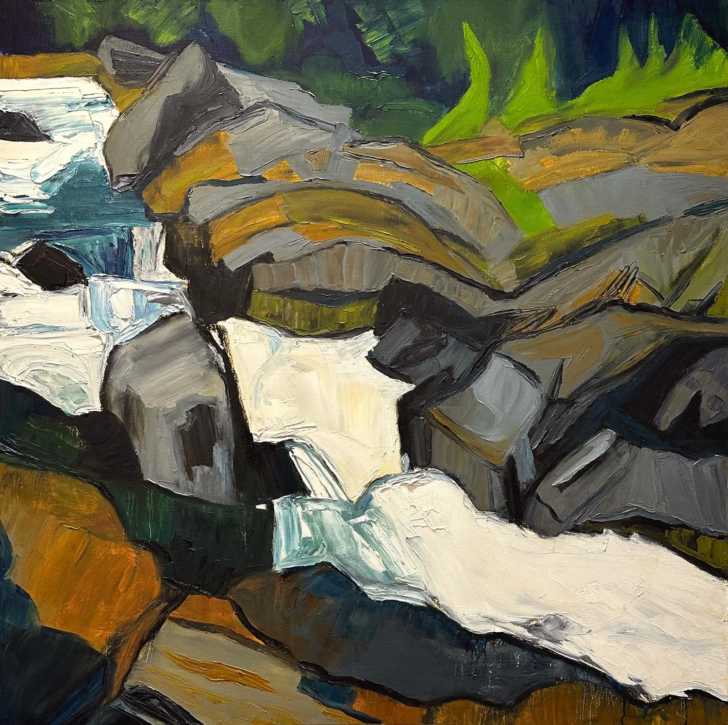 Hart James - Sol Duc Channel, oil and charcoal on canvas, 36 x 36 in.