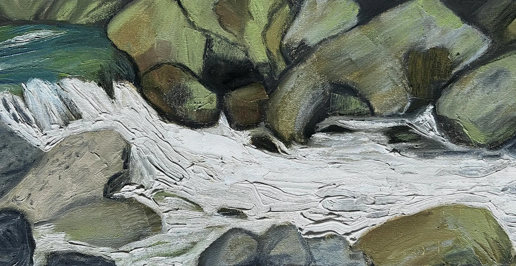 Hart James - When the Rocks Sing, oil and charcoal on canvas, 10 x 20 in. $800