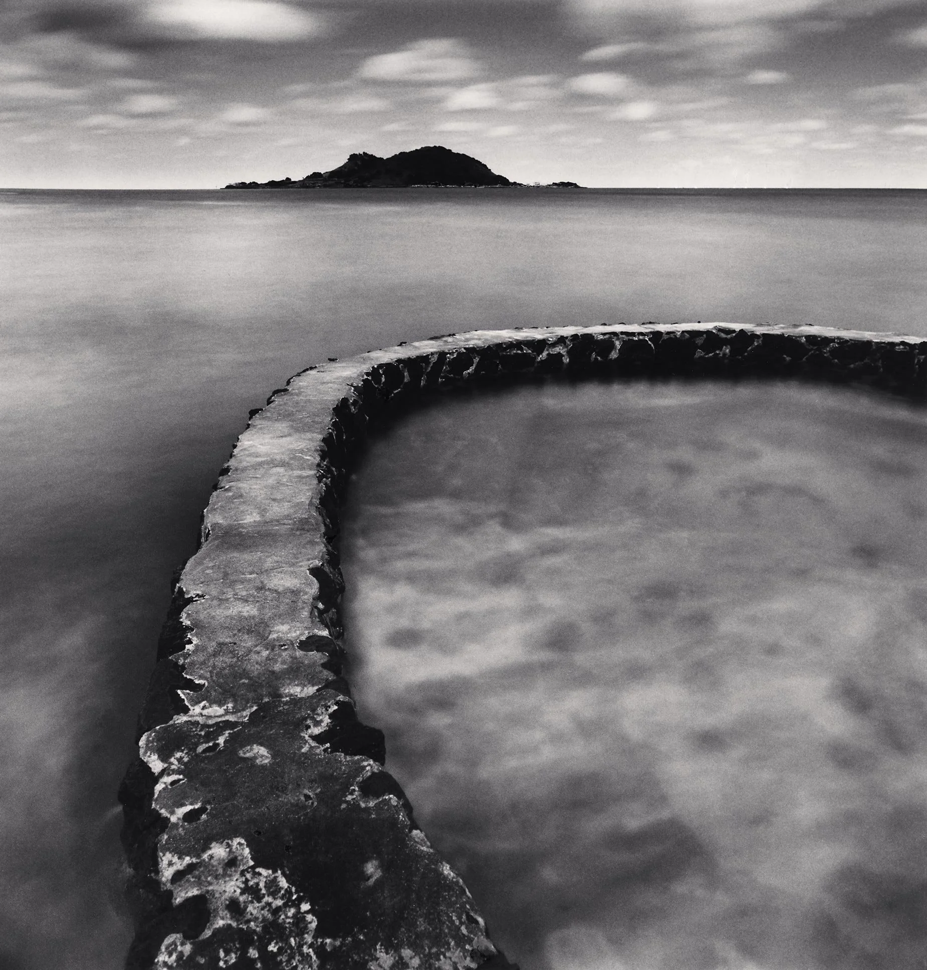 Michael Kenna - Seawater Tank and Island, Geumneung Beach, Jeju, South Korea, silver gelatin print, 8 x 8 in. $3200