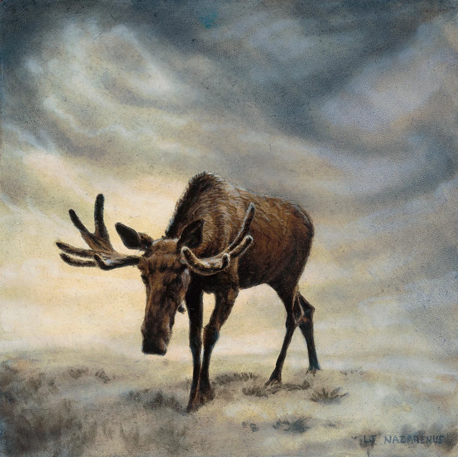 Linda Jo Nazarenus - Still Out There, oil on panel, 6 x 6 in. 