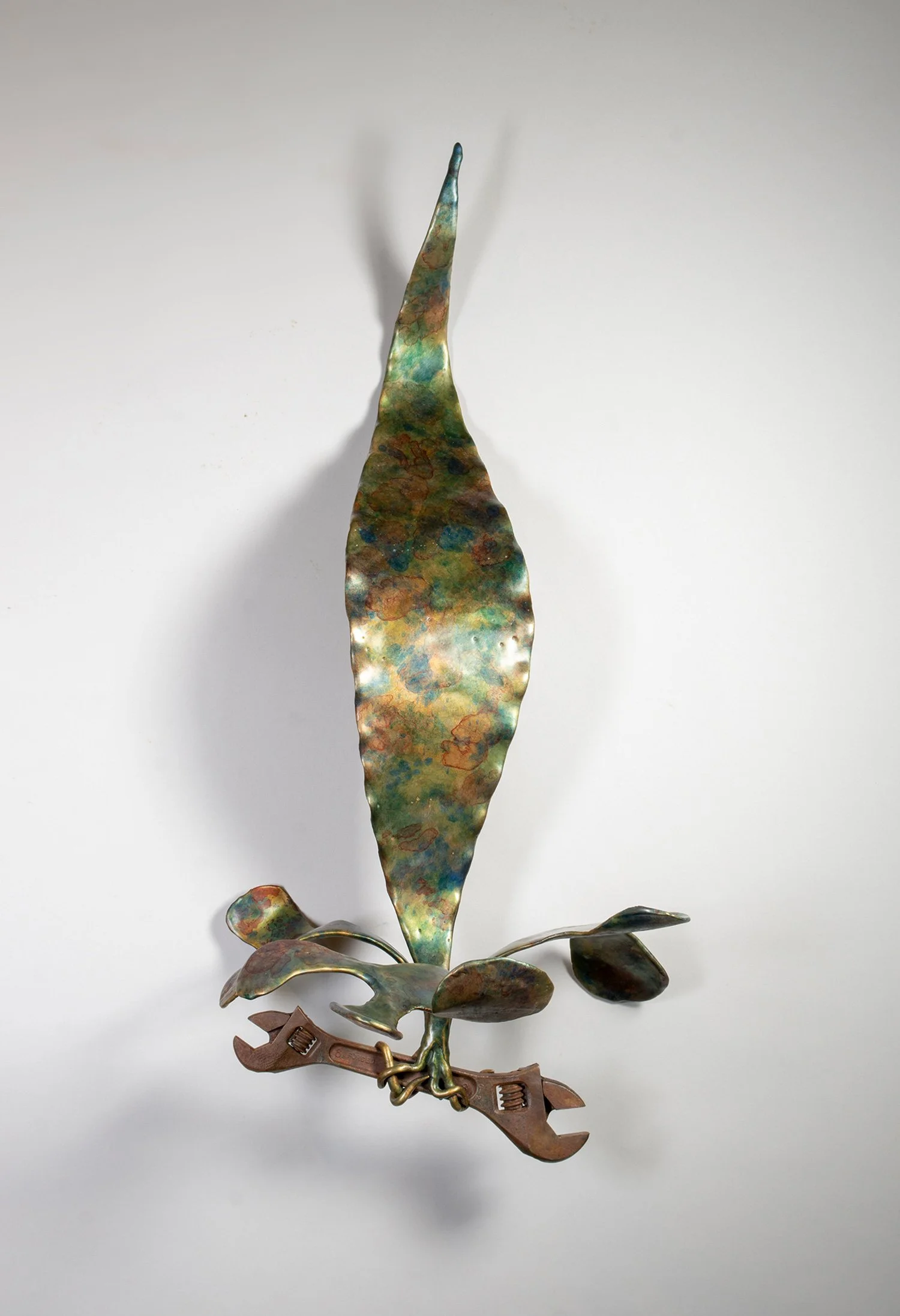 David Eisenhour - Double Adjustable, unique bronze and found object, 22 x 11 x 9 in. $3800