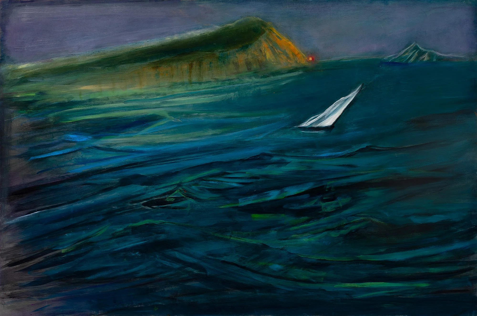 Kathryn Altus - Alaska Run, oil and acrylic on wood panel, 24 x 36 in. 