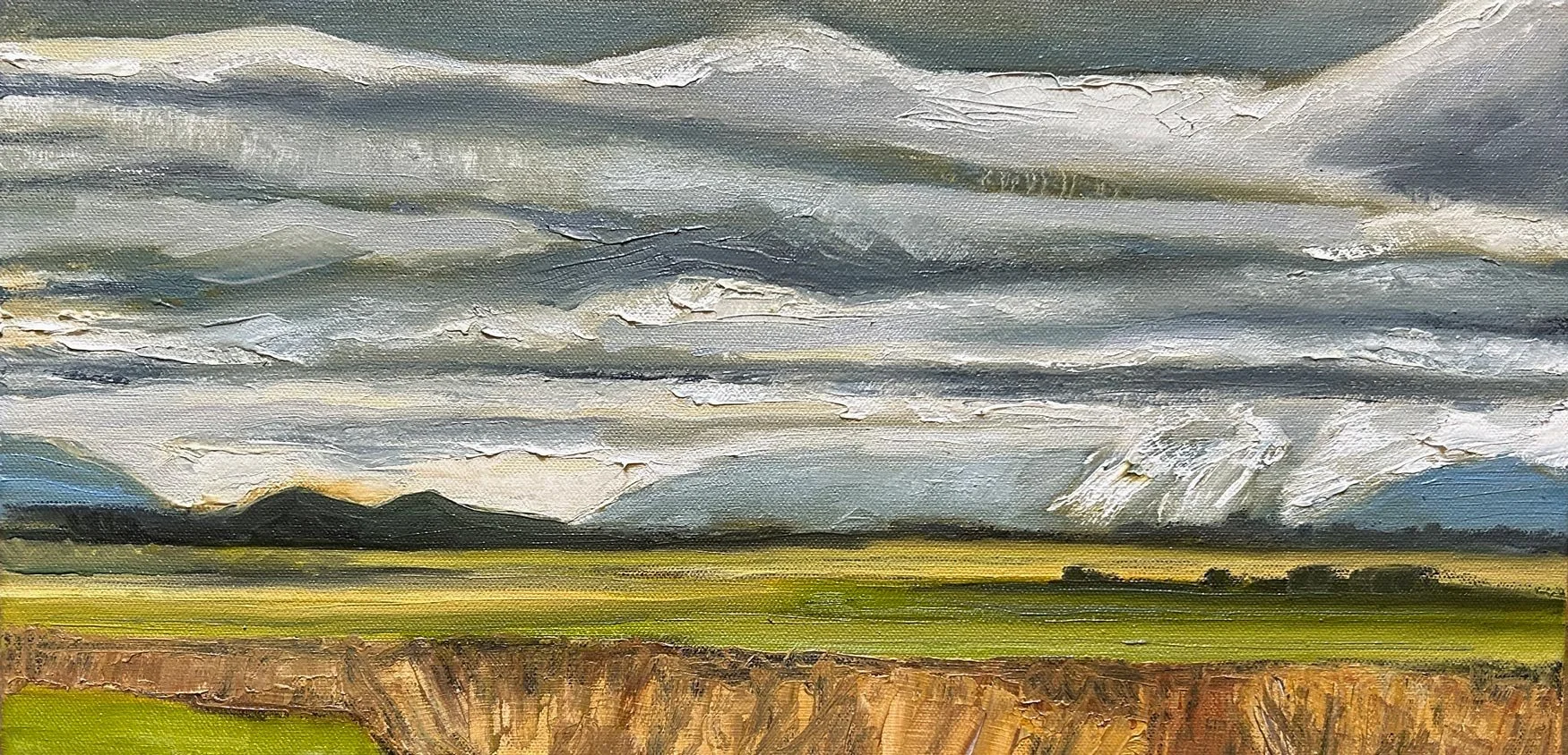 Hart James - When the Clouds Lower Over the Valley, oil and charcoal on canvas, 10 x 20 in. $800