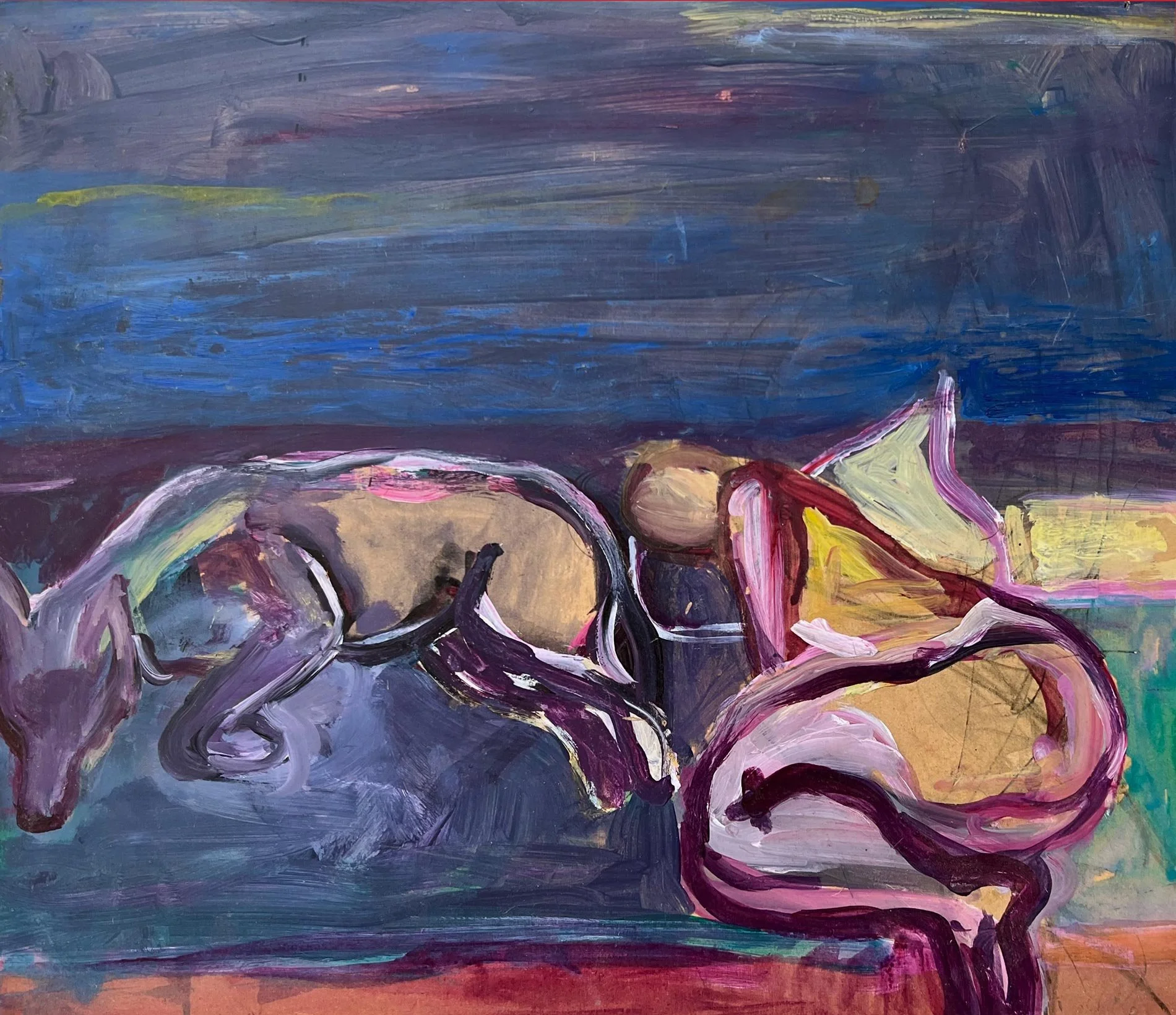 Karen Kosoglad - Sleeping Dog and Figure, 12.5 x 14.5 in. 