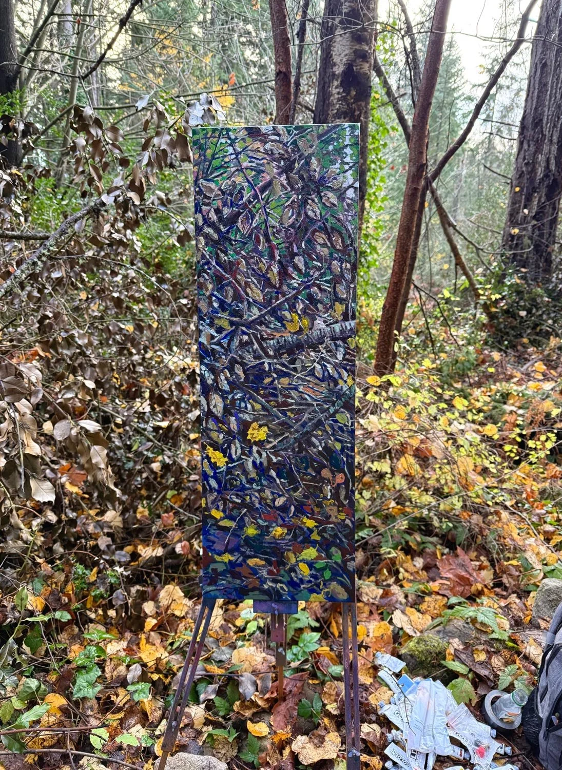 Plein Air - Painting on Location: Little Mountain, spray paint and acrylic on canvas, 36 x 12 in.